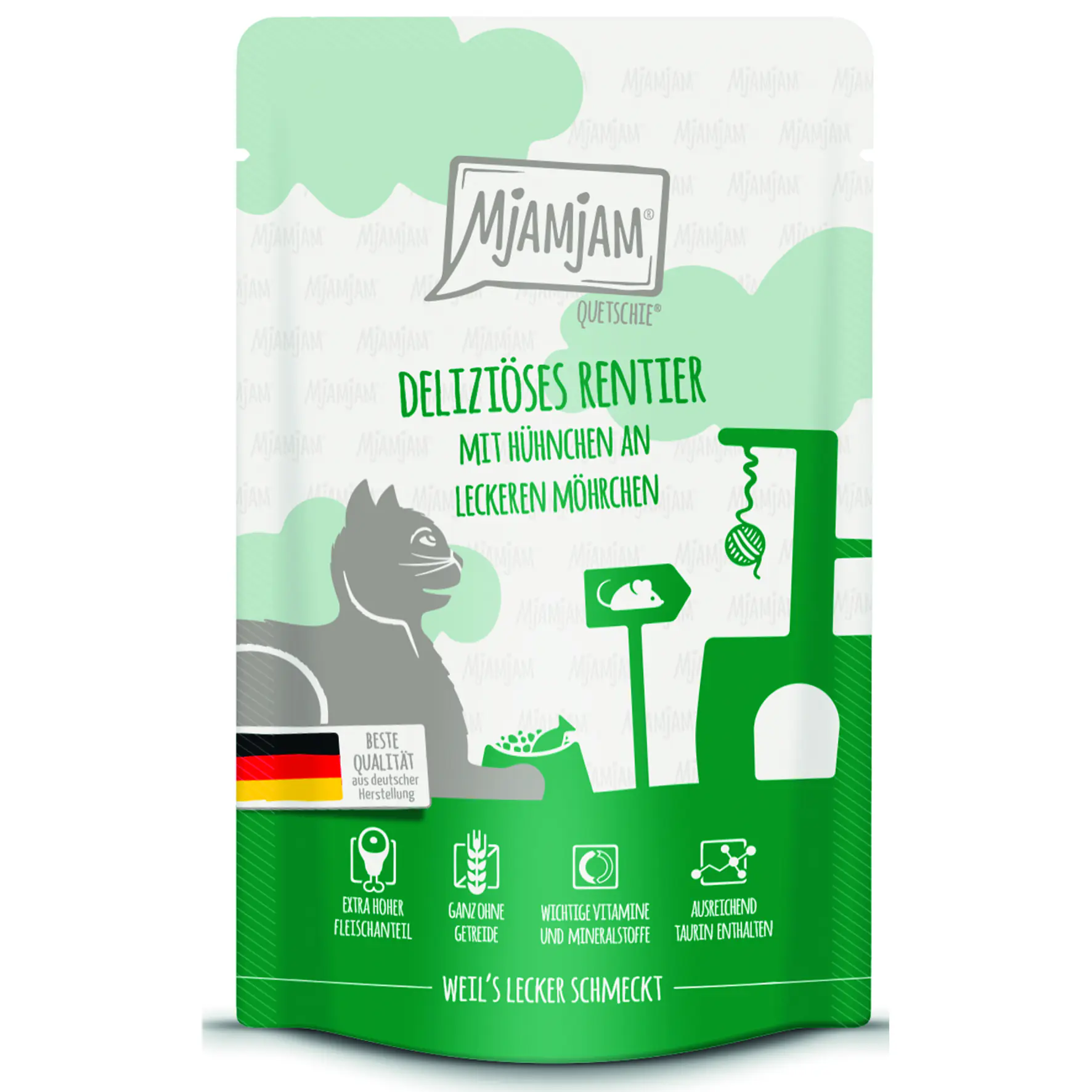 MjAMjAM Adult Rentier mit  Hühnchen an Möhrchen Katzenfutter 125g