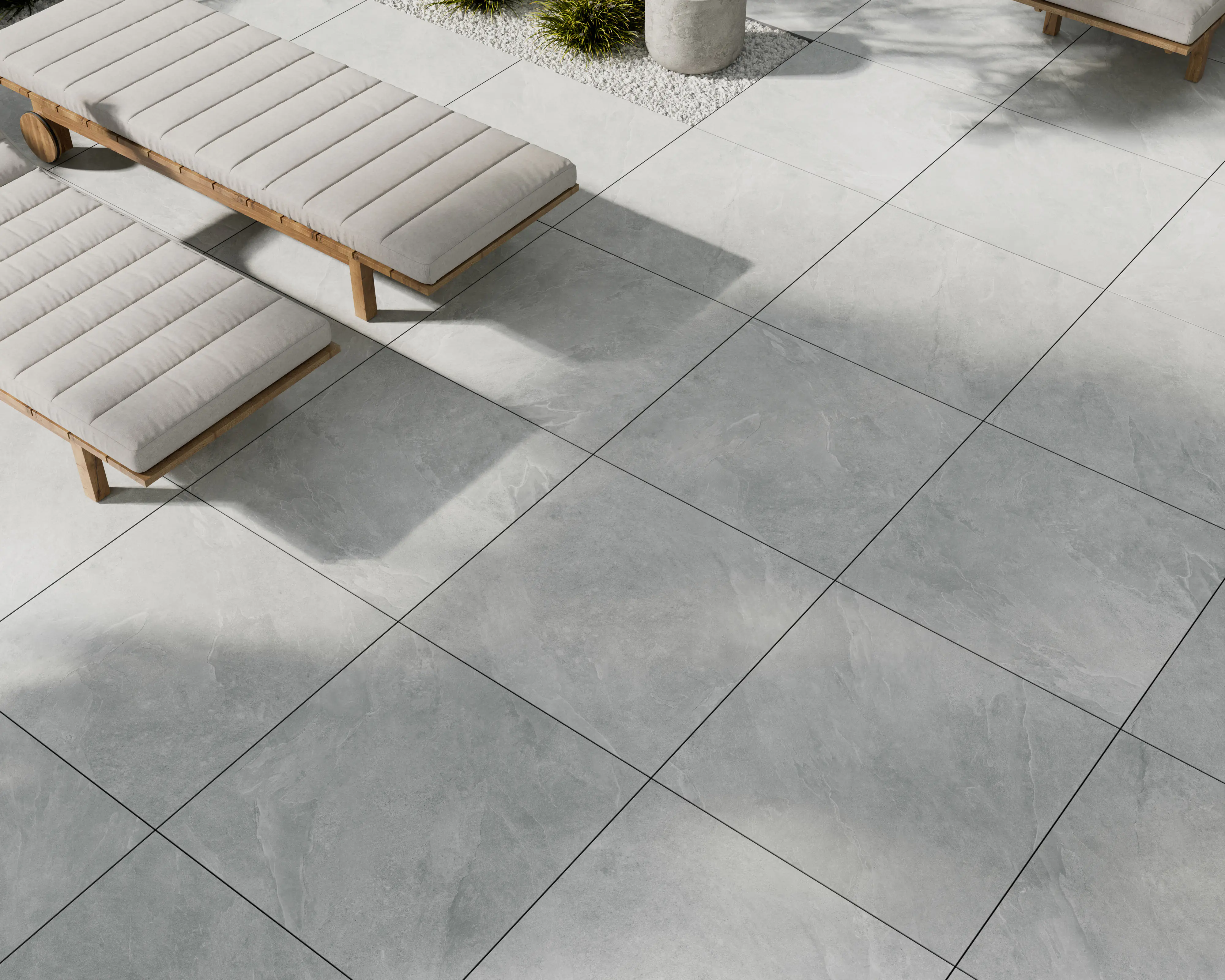 Terrassenplatte Feinsteinzeug Ash 80 x 80 cm silber matt