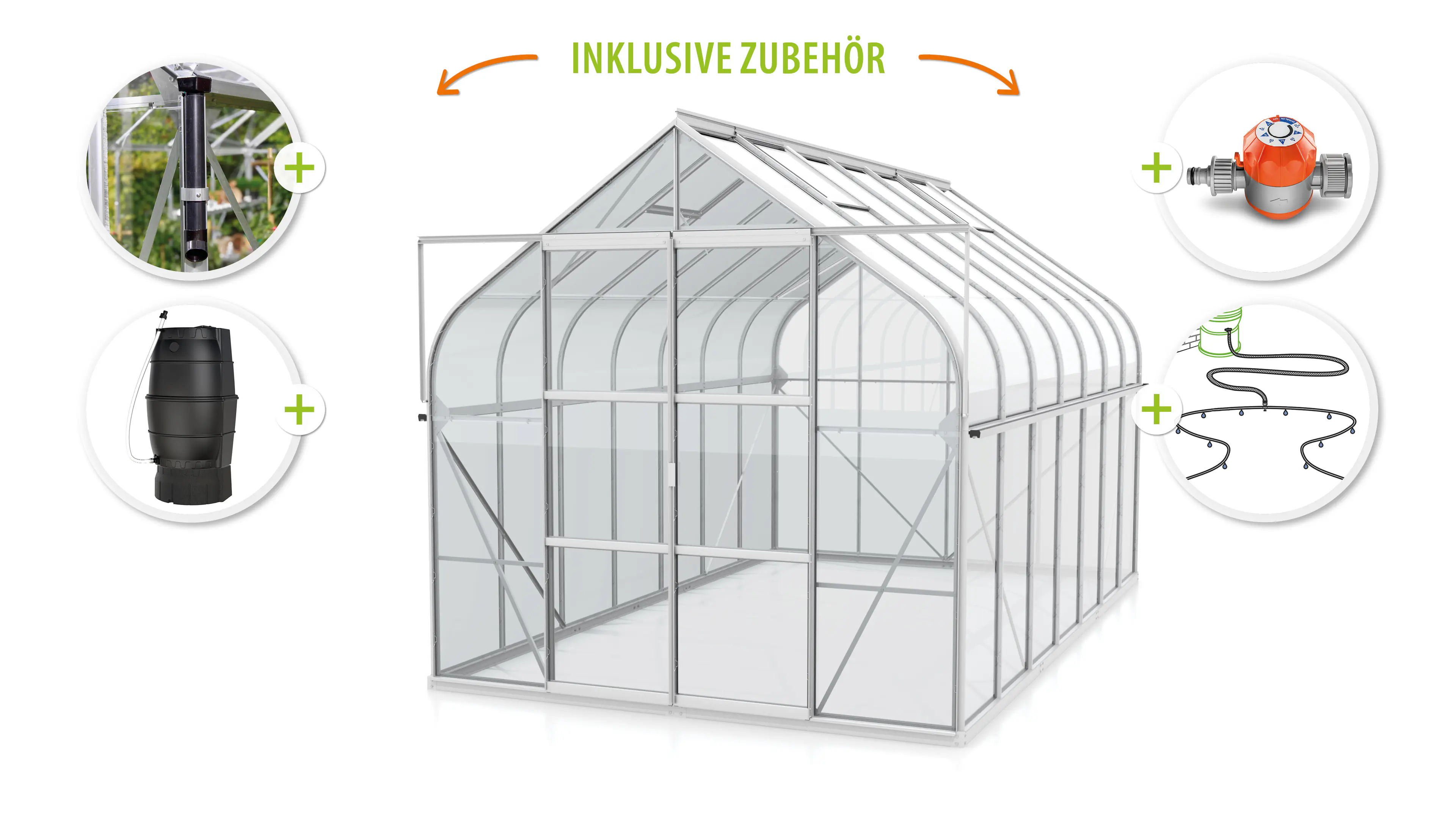 Vitavia Gewächshaus-Set-Set Dione 11500 ESG 3 mm alu 254 x 441 cm