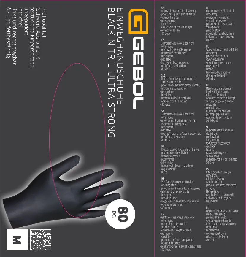 Gebol Einweghandschuh schwarz Nitril Ultra Strong ungepudert 80 Stück Gebol Einweghandschuh schwarz Nitril Ultra Strong ungepudert 80 Stück