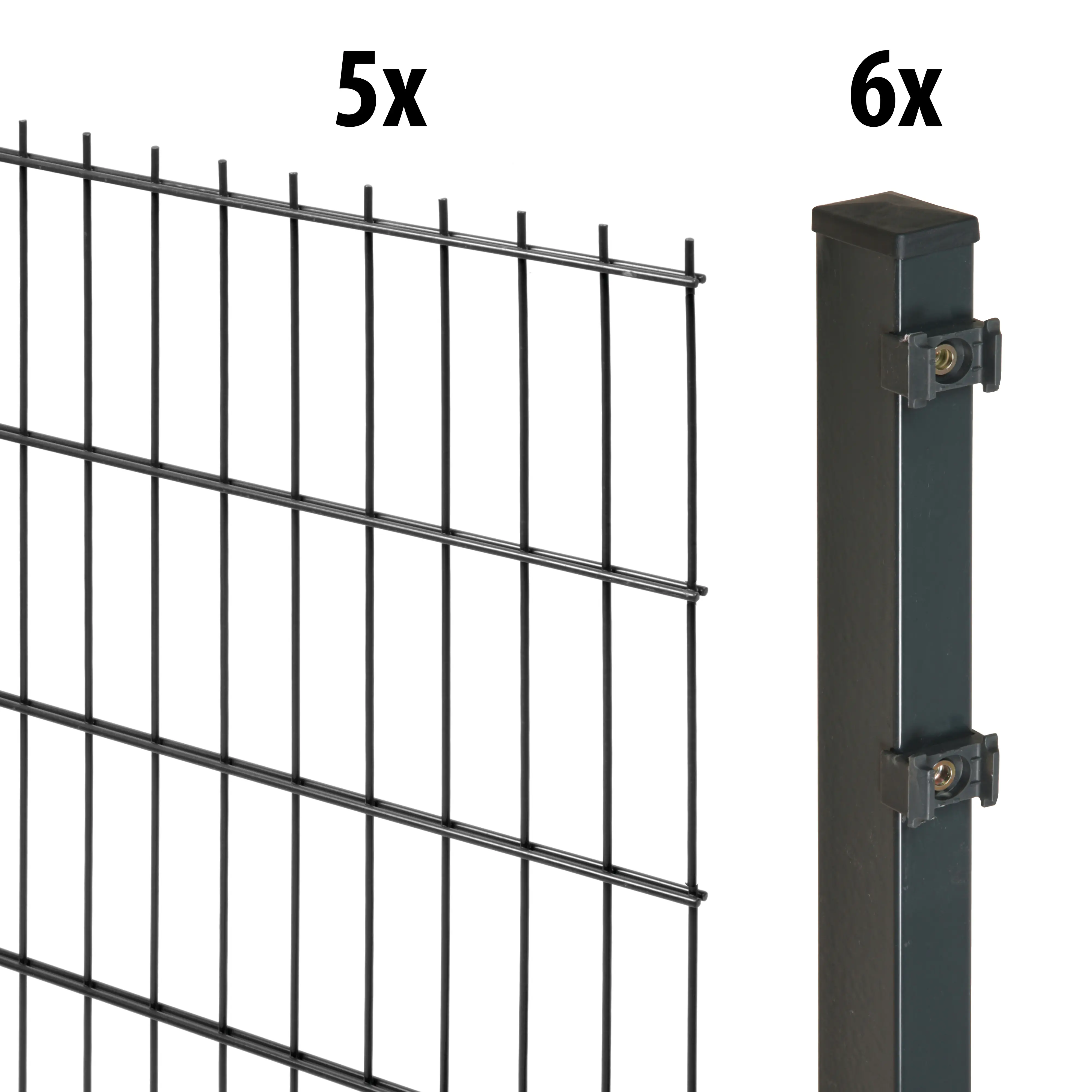 Floraworld Doppelstabmatten-Zaun Set Comfort 10 m 201 x 103 cm inkl. 6 Pfosten 160 cm anthrazit