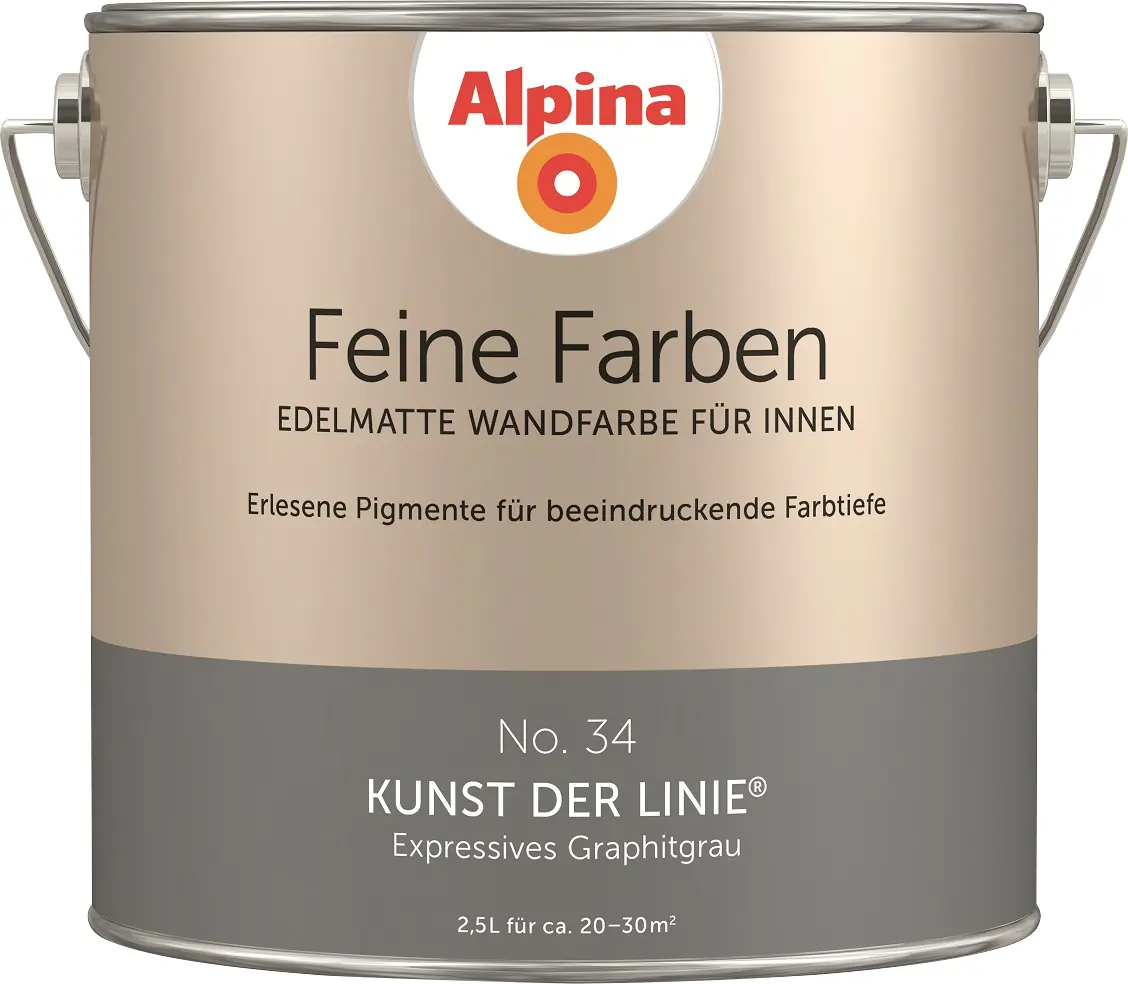Alpina Feine Farben Wandfarbe No. 34 Kunst der Linie - expressives graphitgrau 2,5 L
