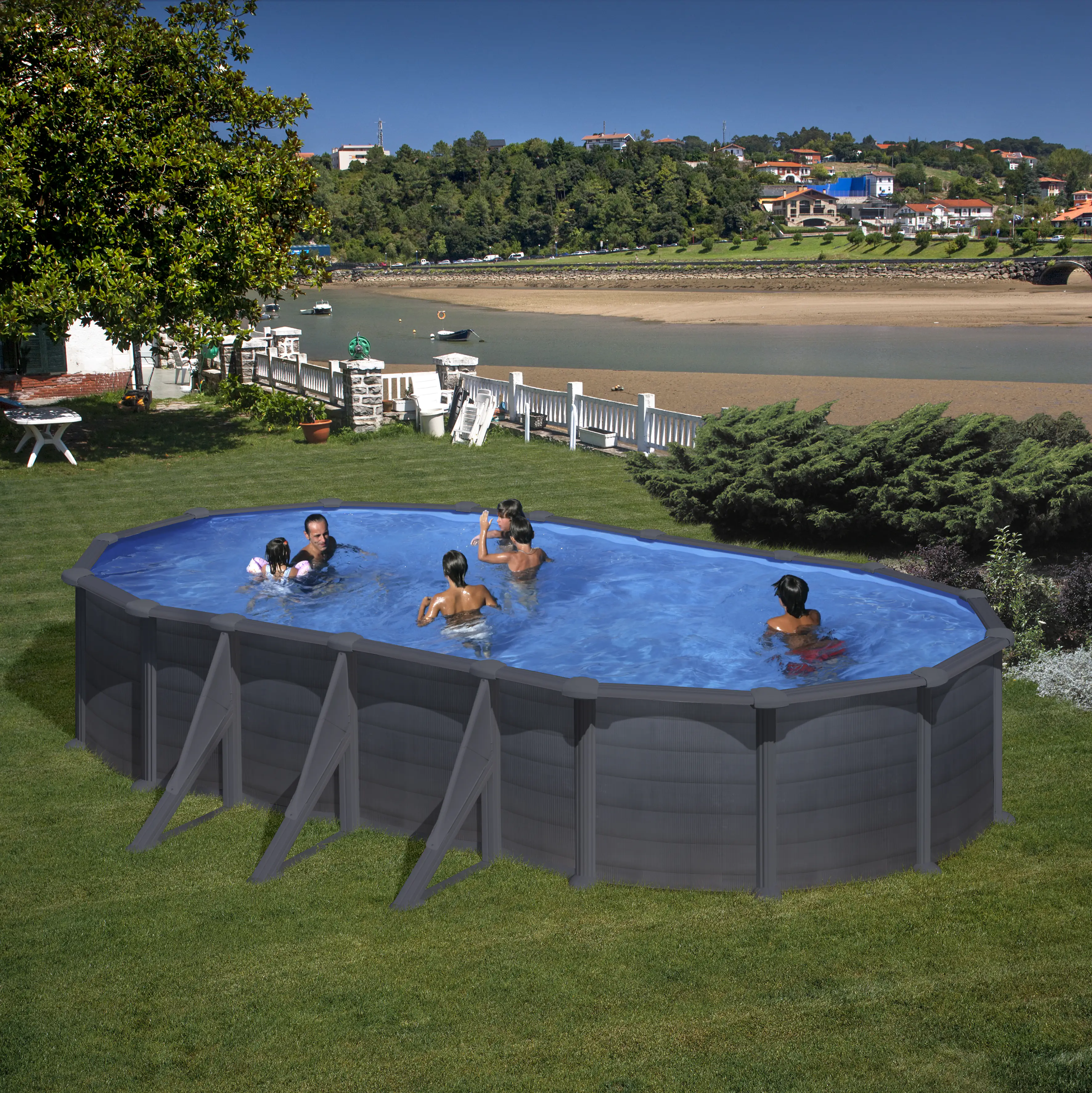 Gre Stahlwandpool Granada oval 730 x 375 x 132 cm, graphit
