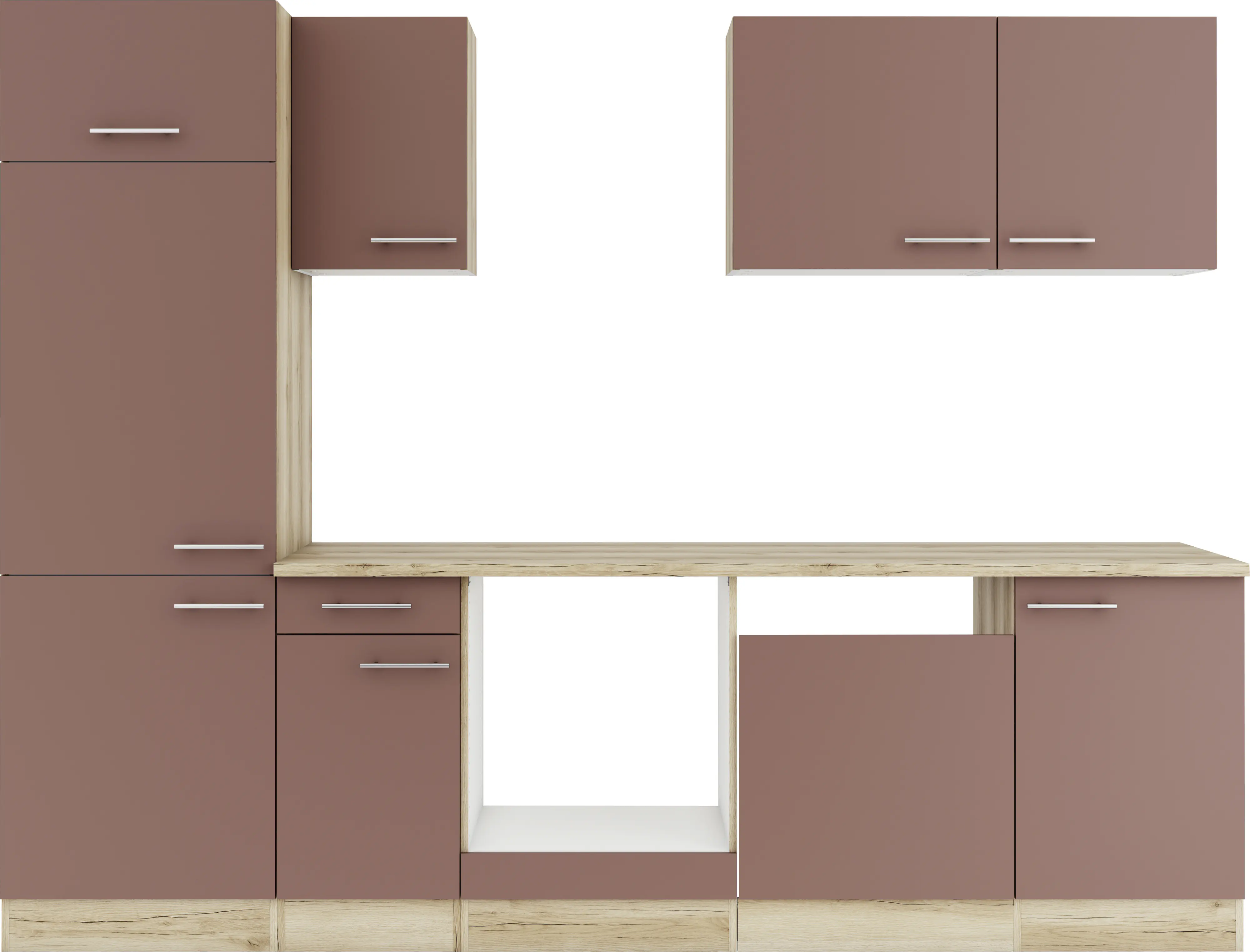 Optifit Küchenzeile Bari 407 ohne Geräte rostrot 270 cm 