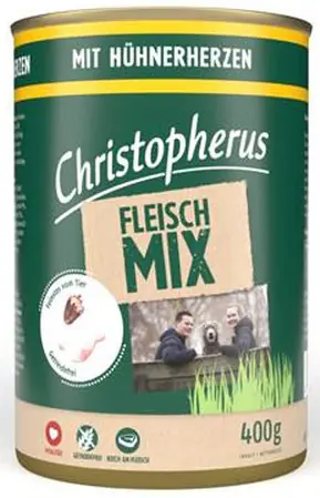 Christopherus Fleisch-Mix Hundenassfutter 400 g Hühnerherzen