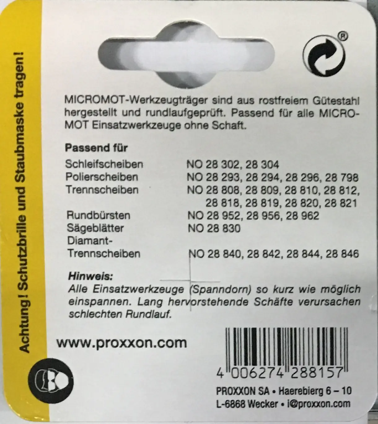 Proxxon Micromot Ersatzträger 44 mm