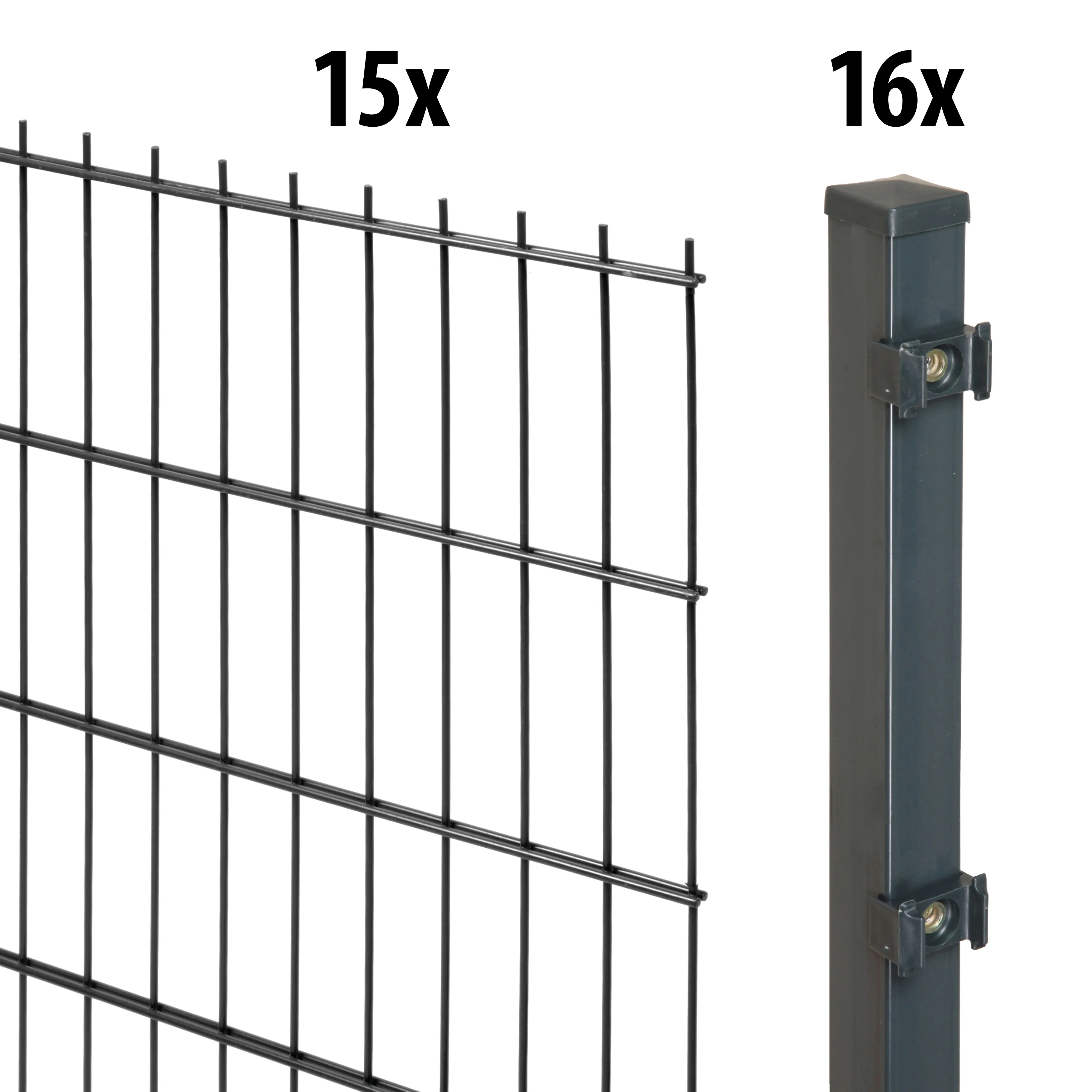 Floraworld Doppelstabmatten-Zaun Set 30 m 201 x 83 cm inkl. 16 Pfosten 125 cm anthrazit