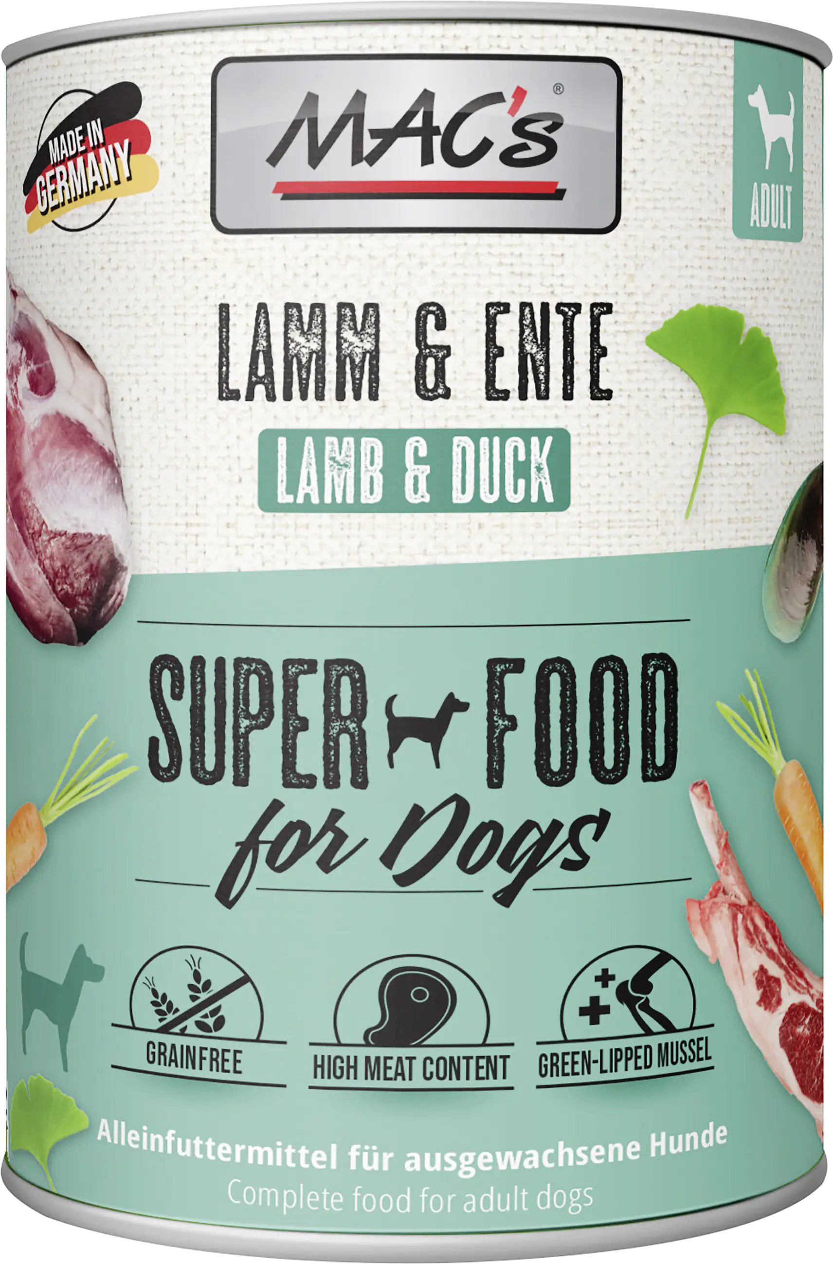 Macs Dog Hundenassfutter Adult getreidefrei 800 g Lamm & Ente