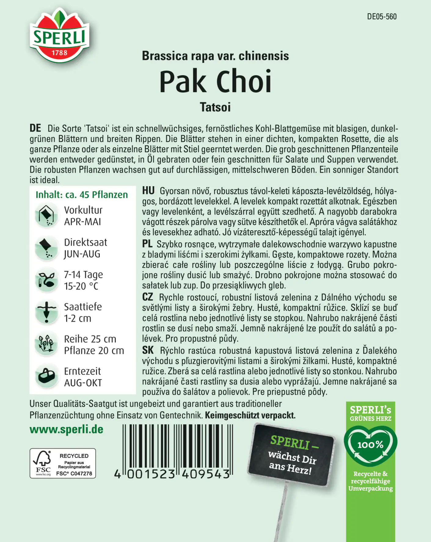 Sperli Pak Choi Tatsoi