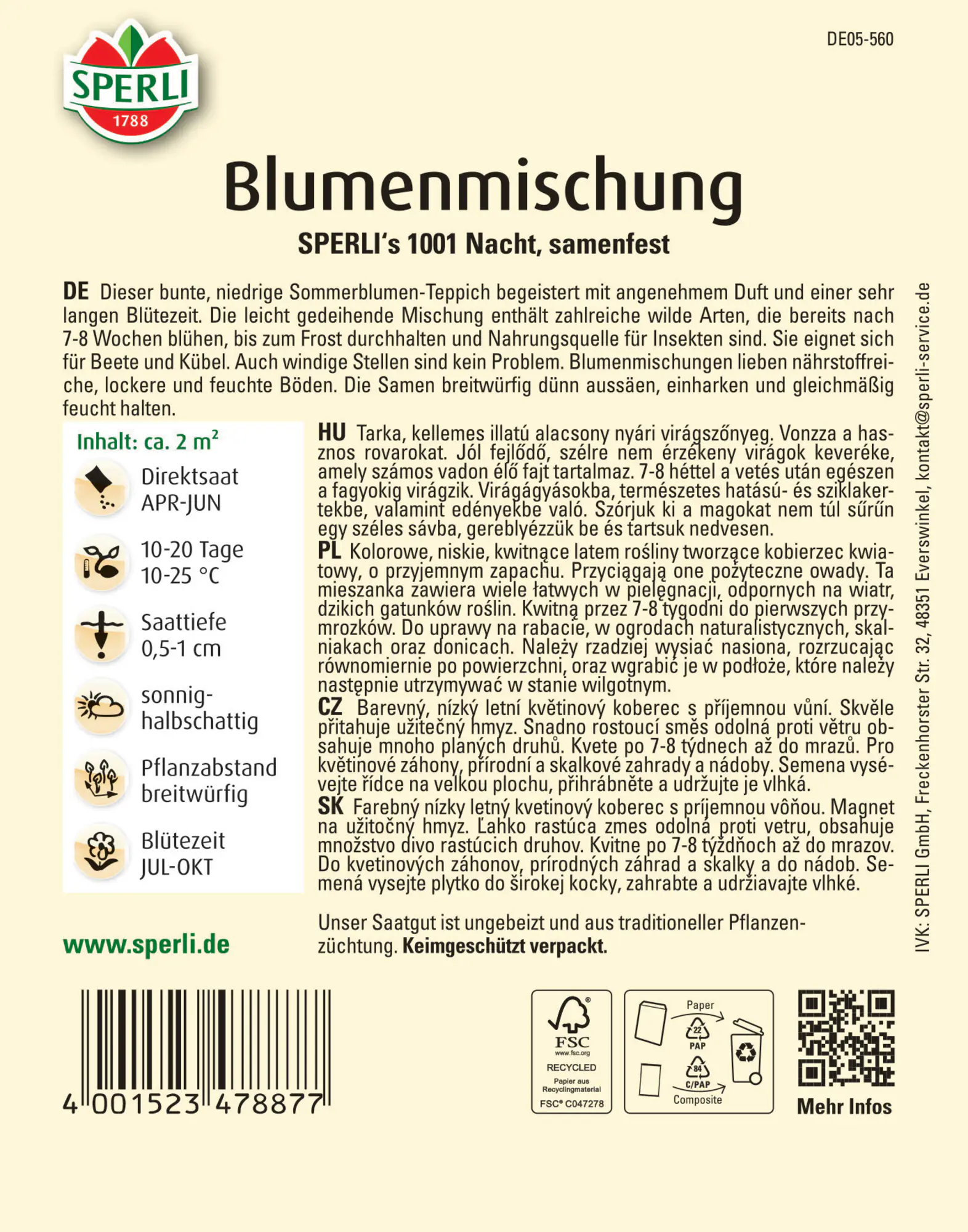 Sperli Blumenmischung Sommerblumen-Teppich SPERLI's 1001-Nacht