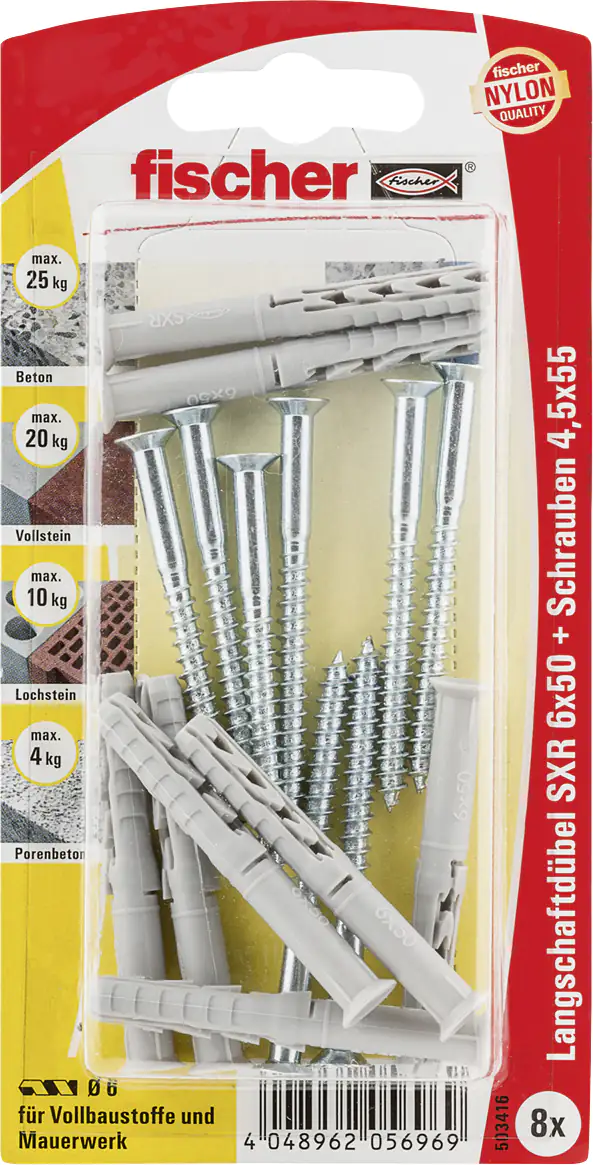 4048962056969 Fischer Langschaftdübel SXR 6.0 x 50 mm - 8 Stück