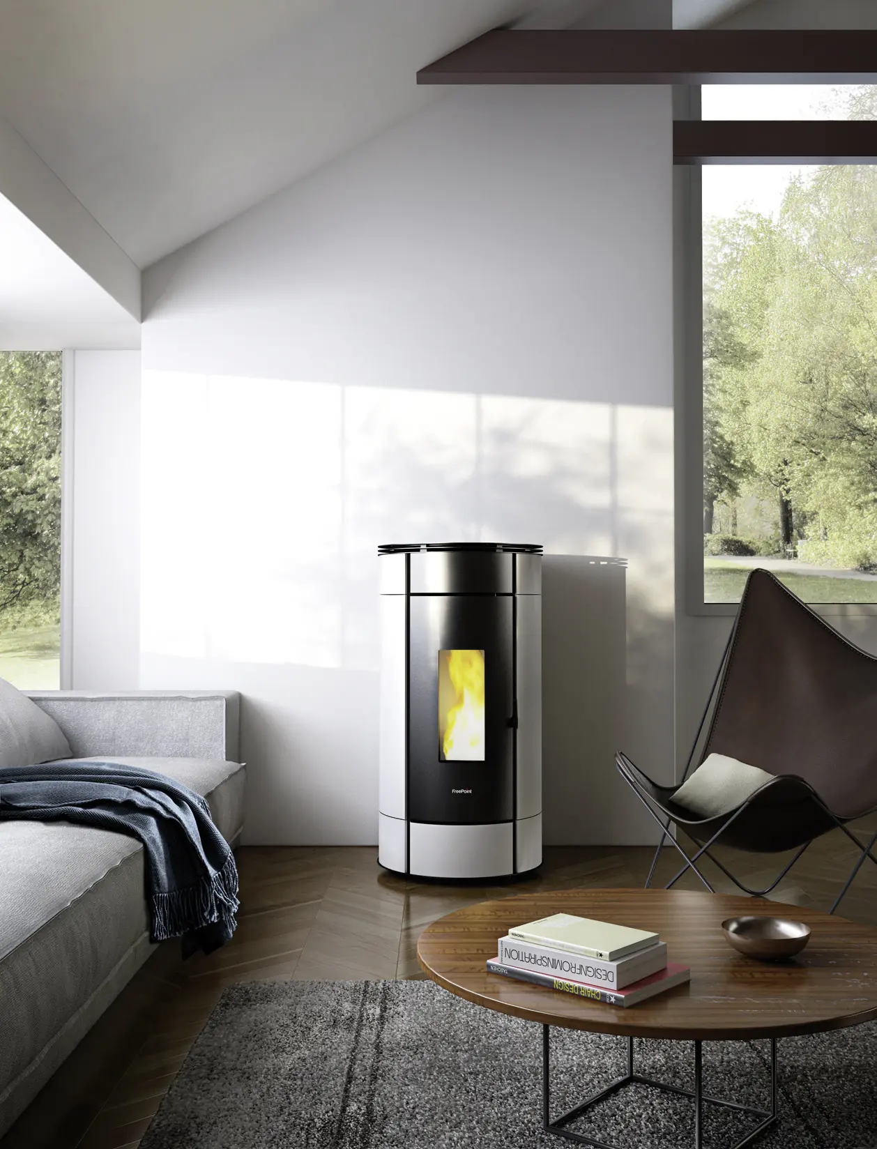 FreePoint Pelletofen Globe Stahl 10,5 kW schwarz-weiß