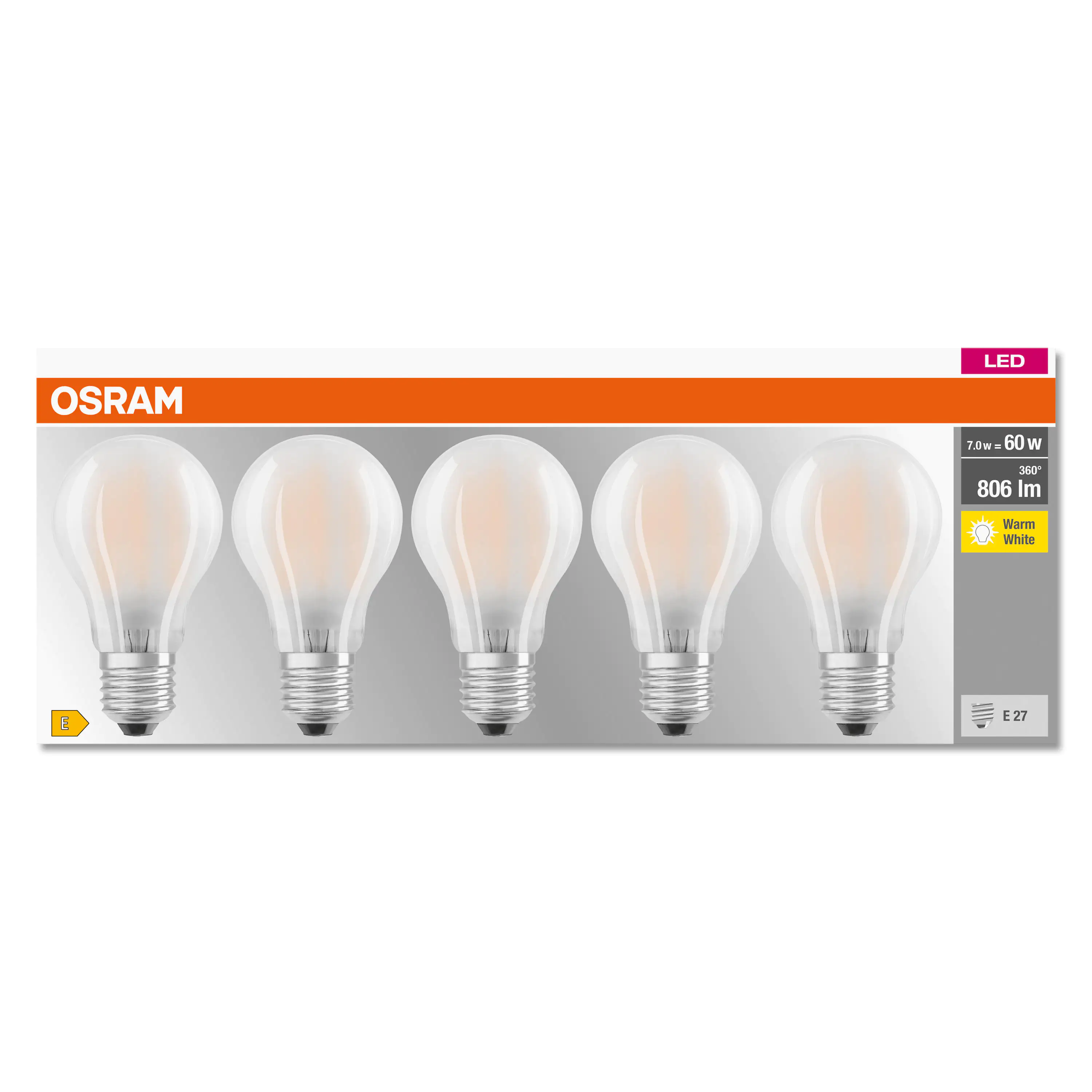 4058075673342_1 Osram LED Leuchtmittel Classic A 60 E27 6W 5er Pack warmweiß, weiß matt