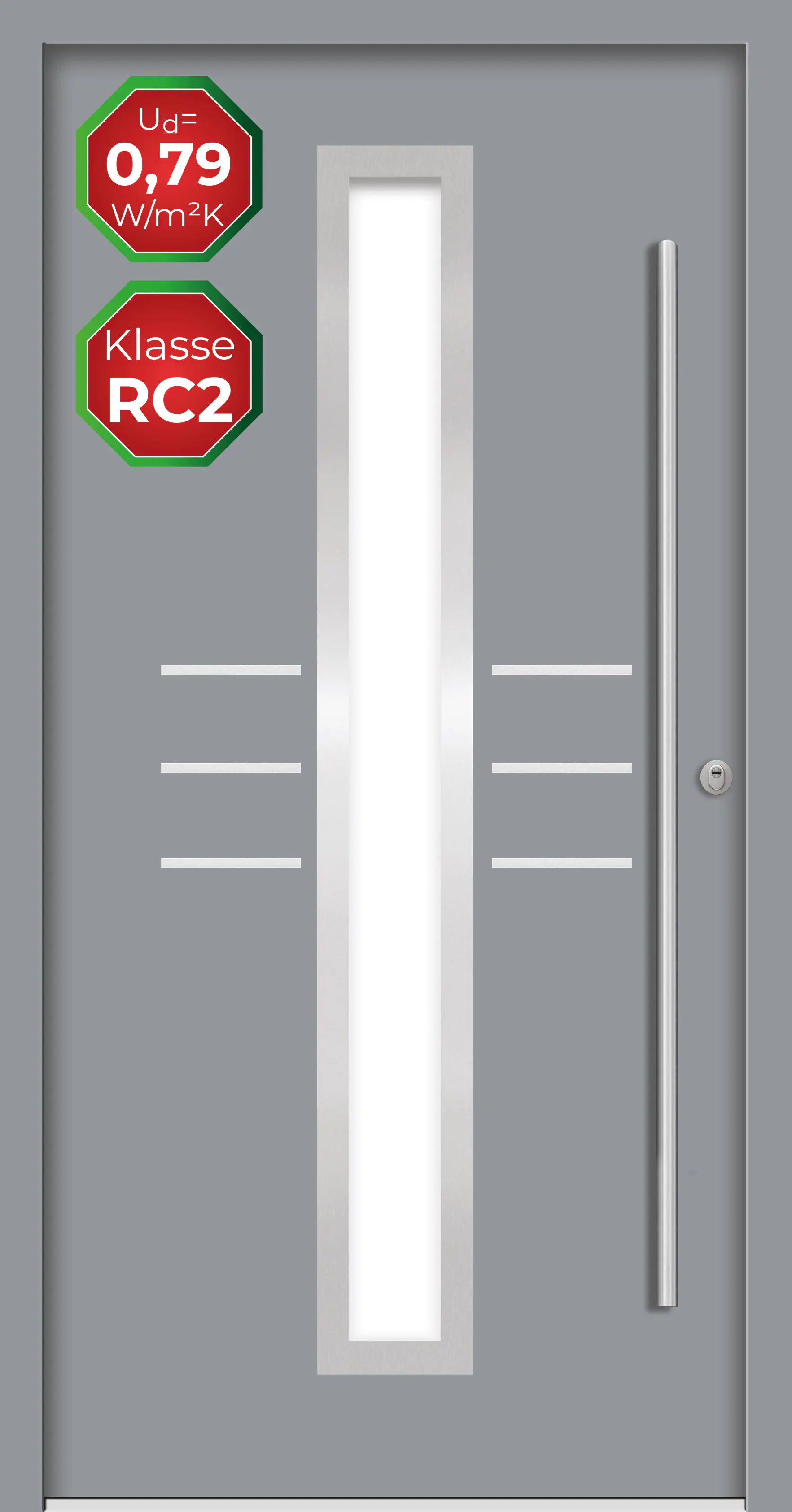 Splendoor Haustür Passivedoor Premium B07 RC2 Grau DIN Rechts 110 x 210 cm