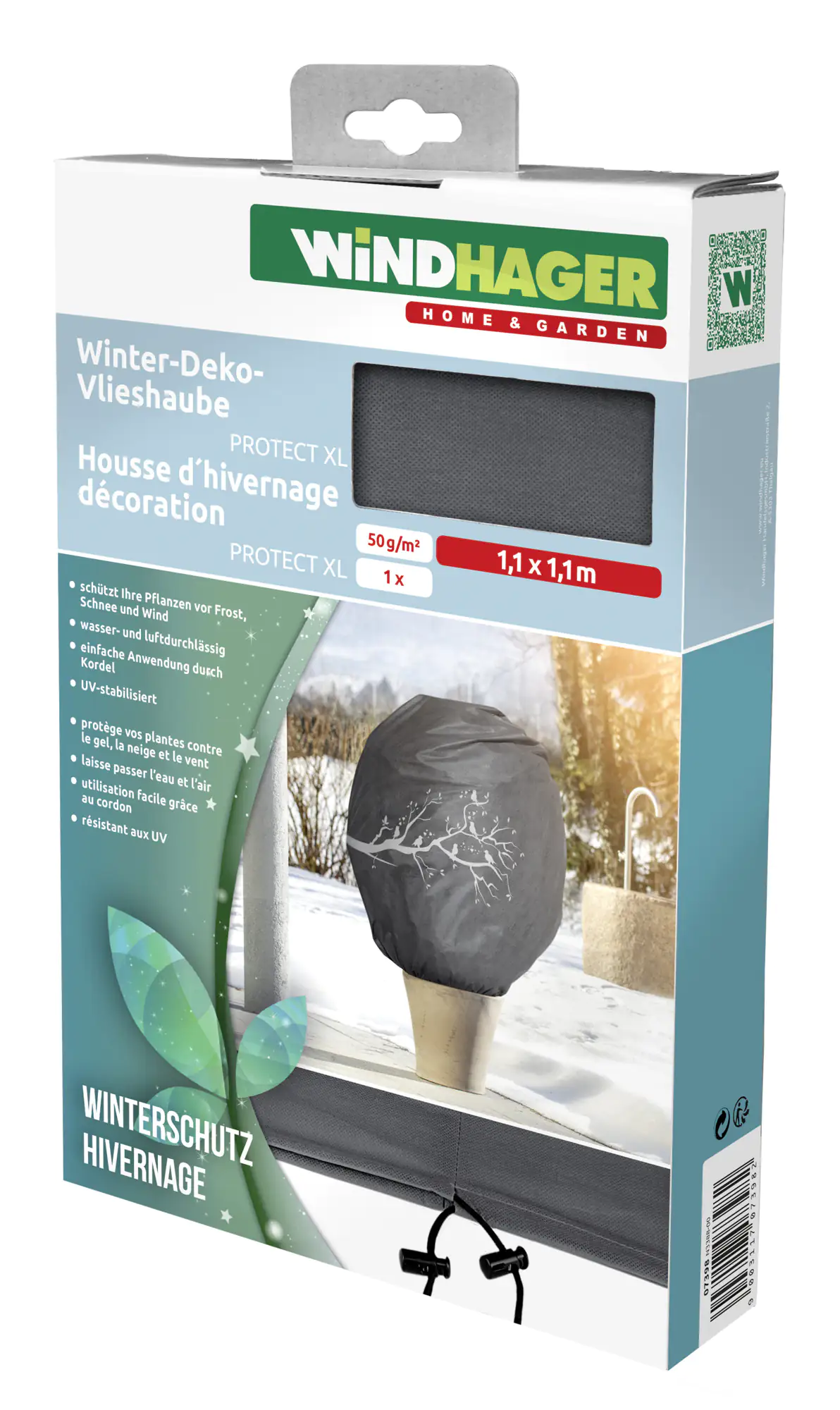 Windhager Deko-Haube Protect XL 1,1 x 1,1 m, grau mit Vogelmotiv