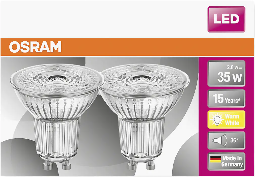 Osram LED Reflektor Star PAR16 35 GU10 2,6W 2er Pack warmweiß, klar Osram LED Reflektor Star PAR16 35 GU10 2,6W 2er Pack warmweiß, klar