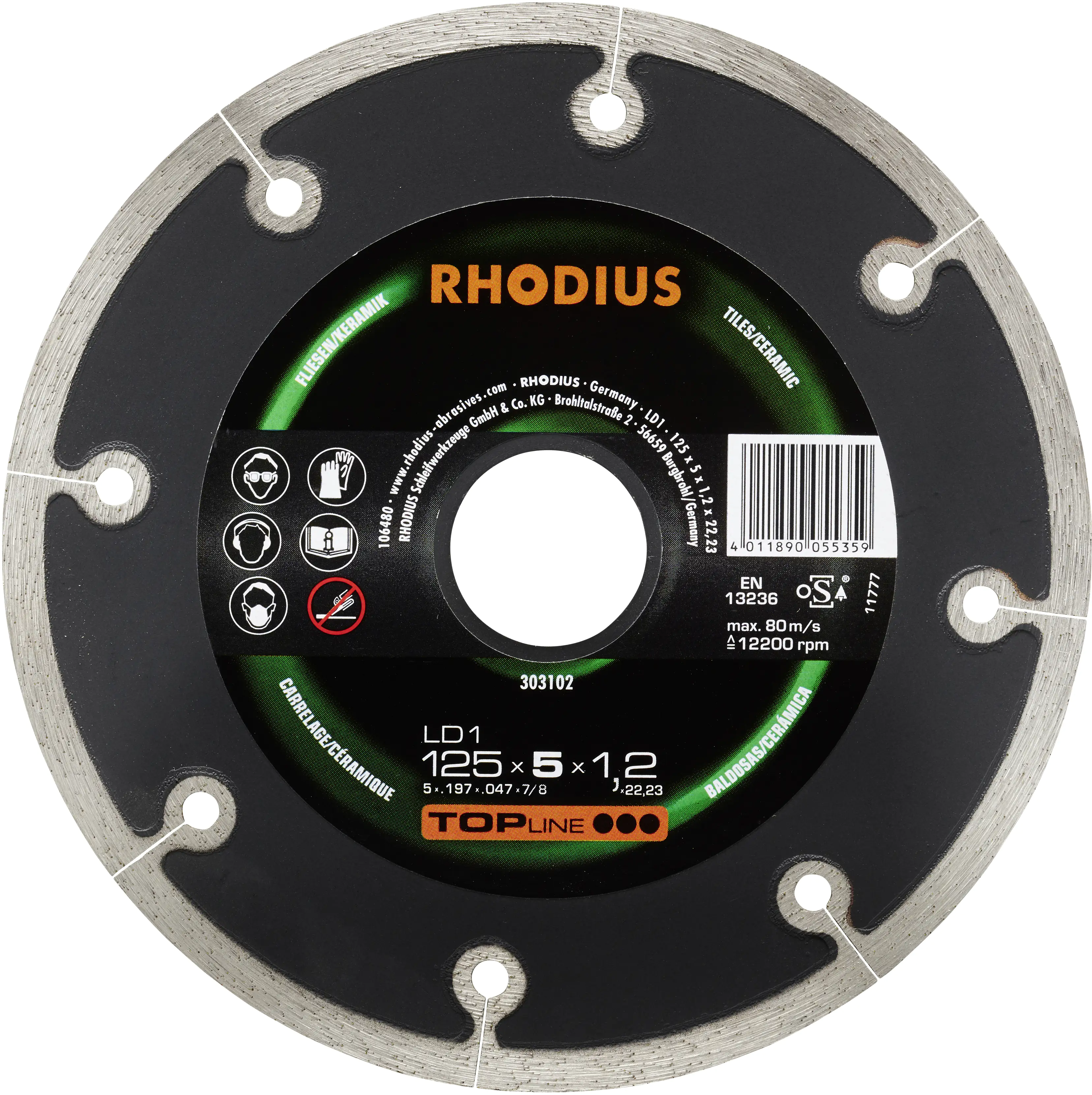 Rhodius Diamanttrennscheibe LD1 Fliesen Ø 125 mm Bohrung 22,23 mm