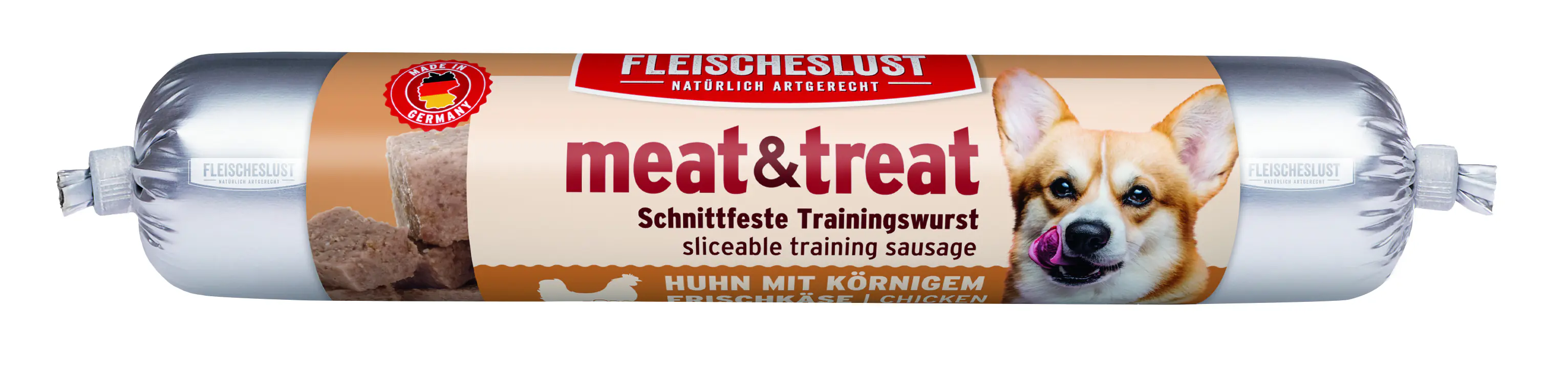 Fleischeslust meat&treat Hundesnack ohne Zucker 80 g Huhn mit körnigem Frischkäse