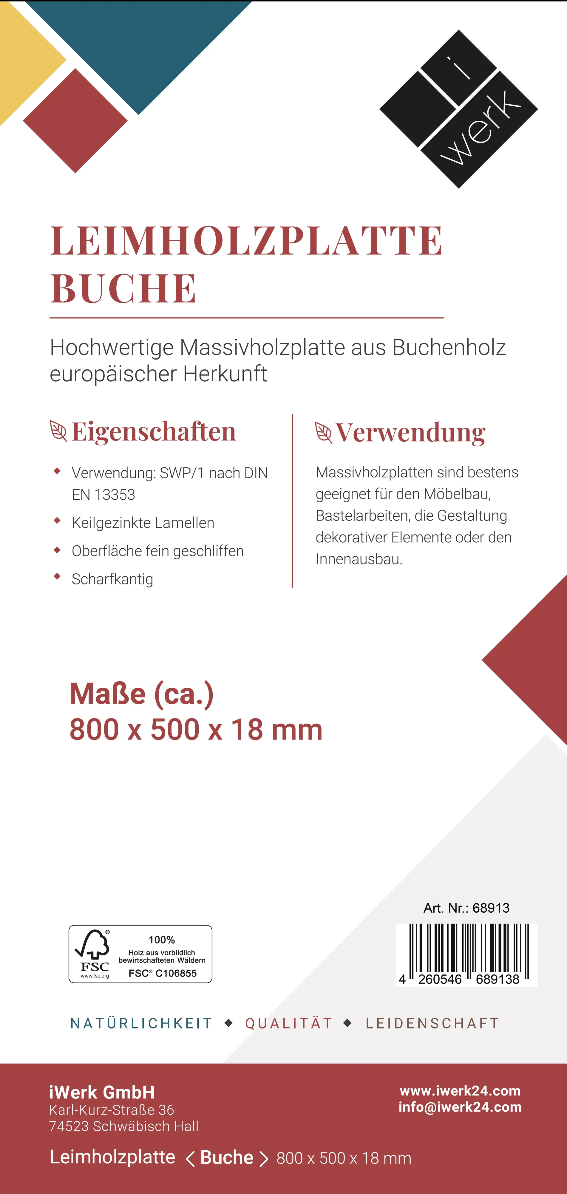 Leimholz Buche 80 x 50 cm 18 mm