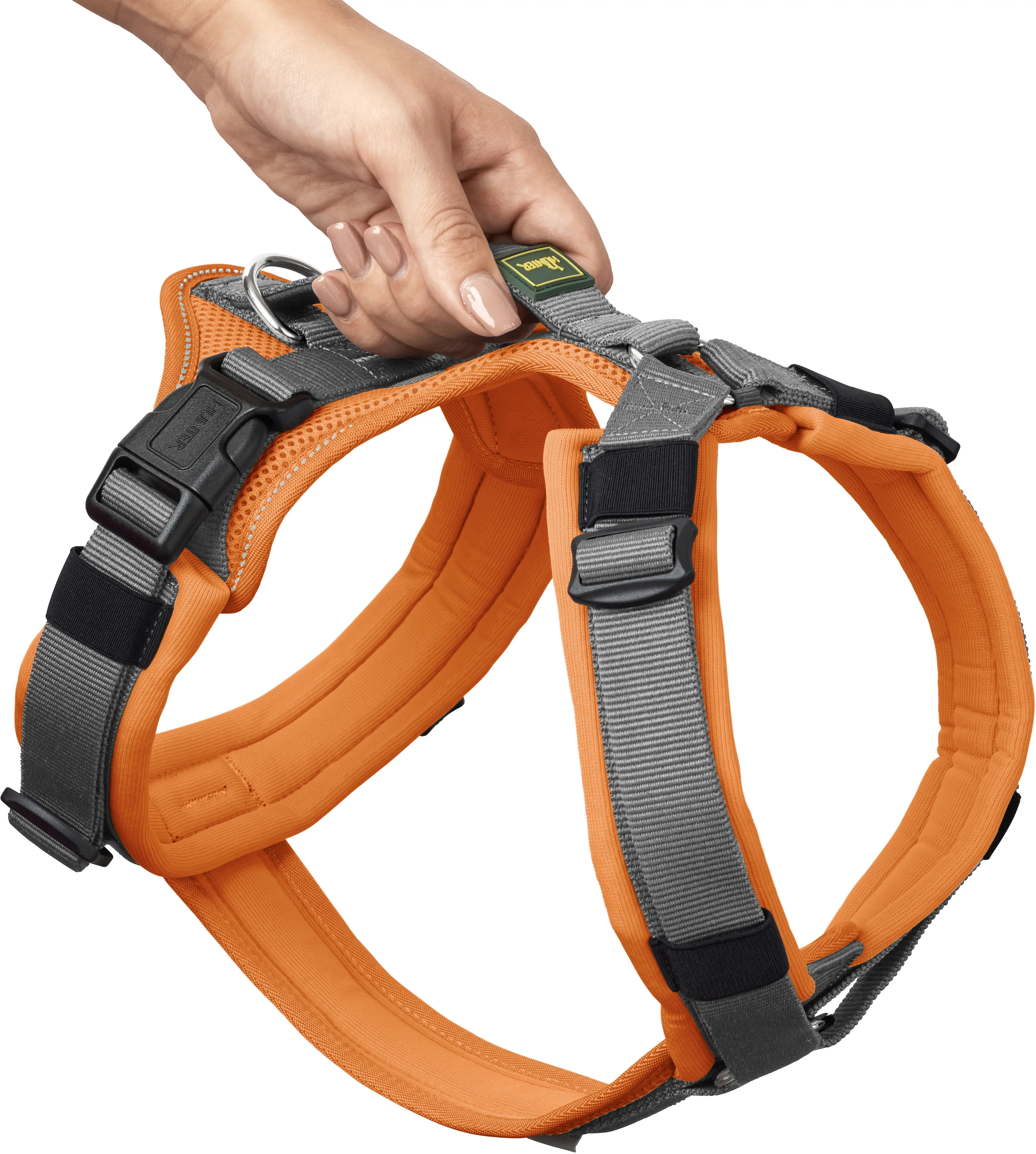 Hunter Hundegeschirr Maldon Up mit Griff S-M orange/grau