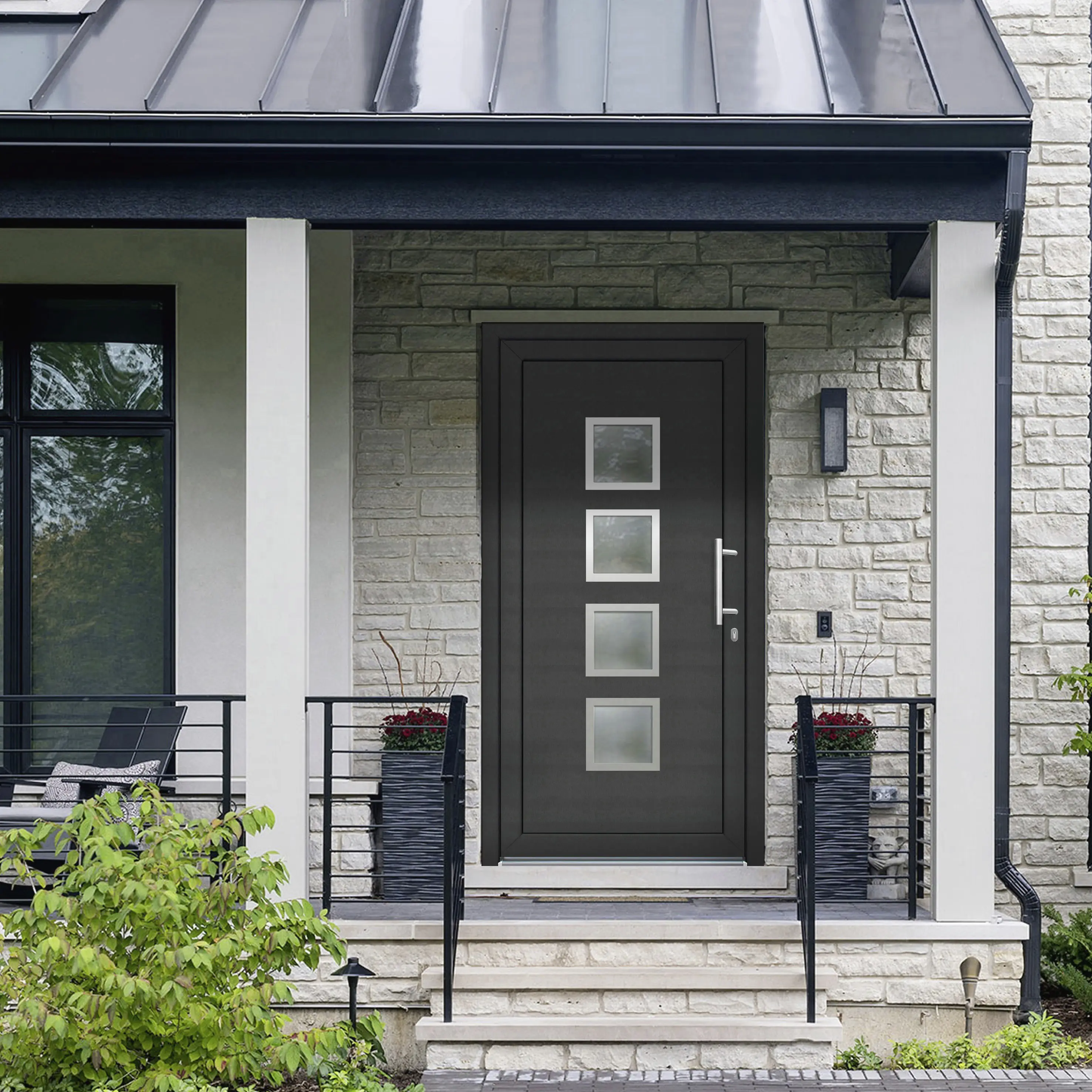 Panto Kunststoff-Haustür K025 110 x 210 cm DIN R innen weiß/außen anthrazit