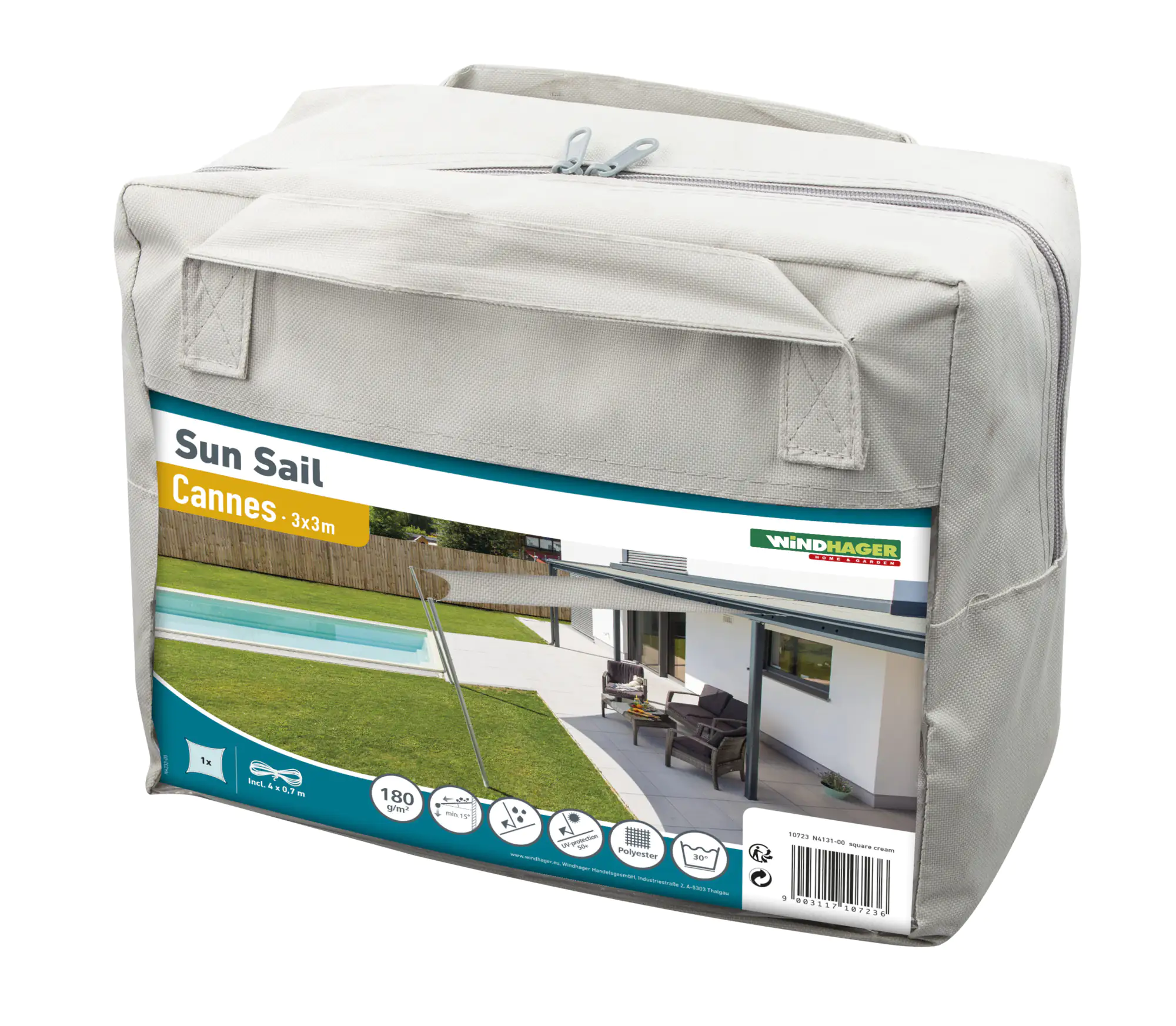 Windhager Sonnensegel Cannes cream 3 x 3 m