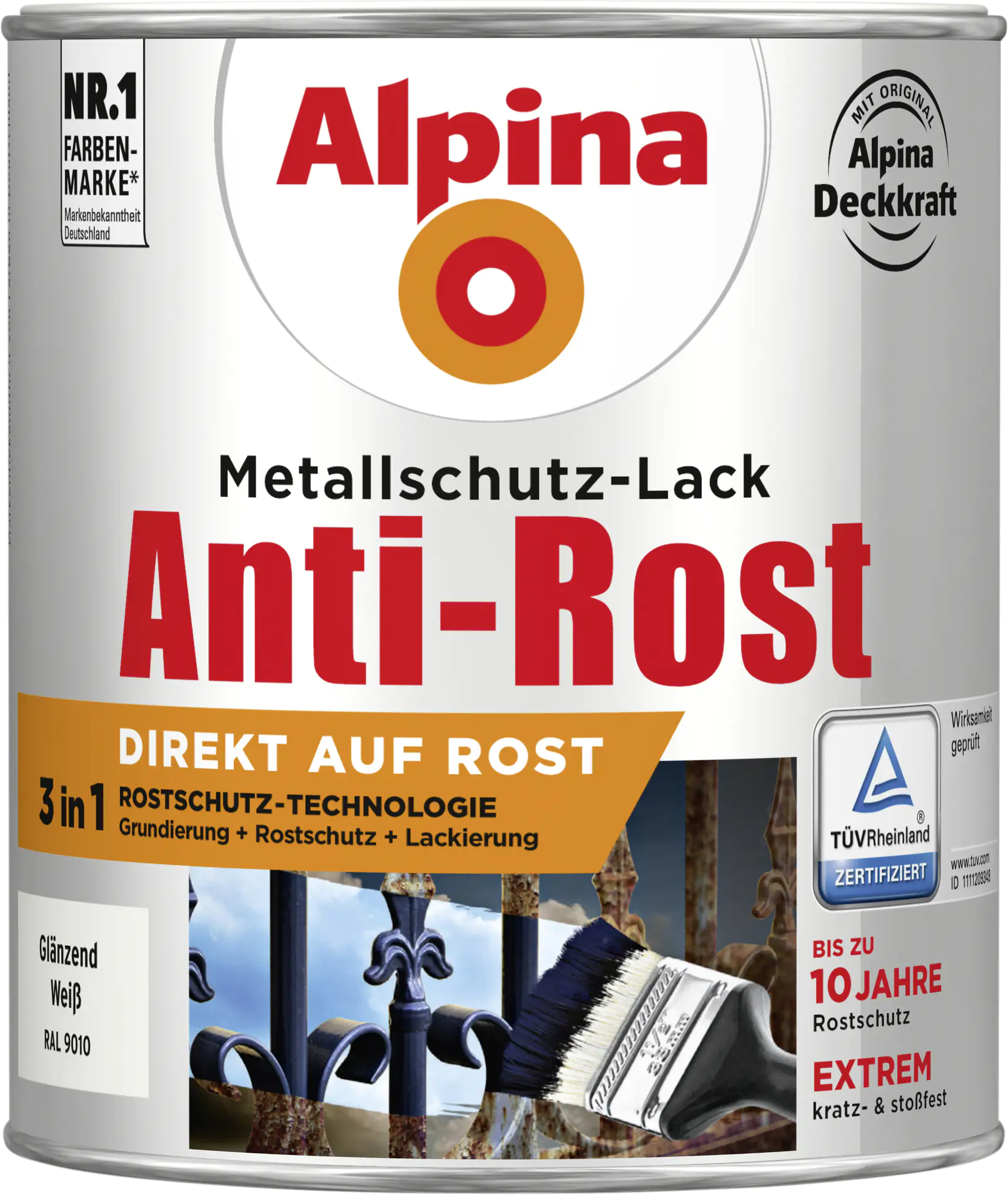 Alpina Metallschutz-Lack Anti-Rost 750 ml weiß glänzend Alpina Metallschutz-Lack Anti-Rost 750 ml weiß glänzend