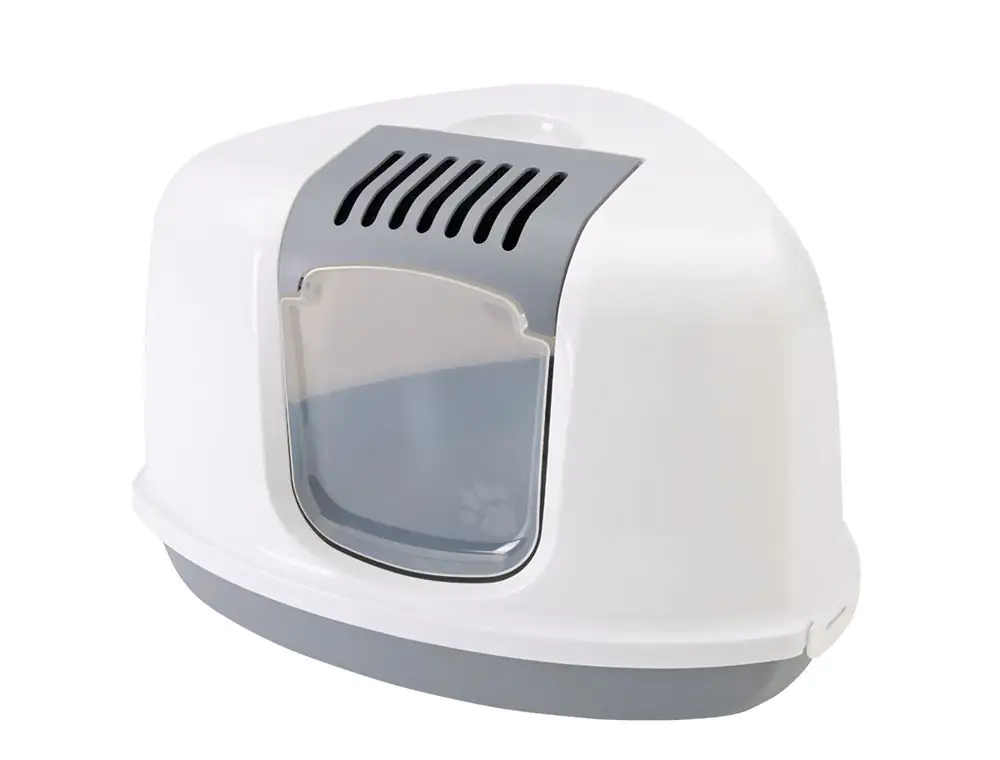 Nobby Katzentoilette Nestor Corner grau-weiß mit Tür und Filter 58,5 x 45,5 x 40 cm