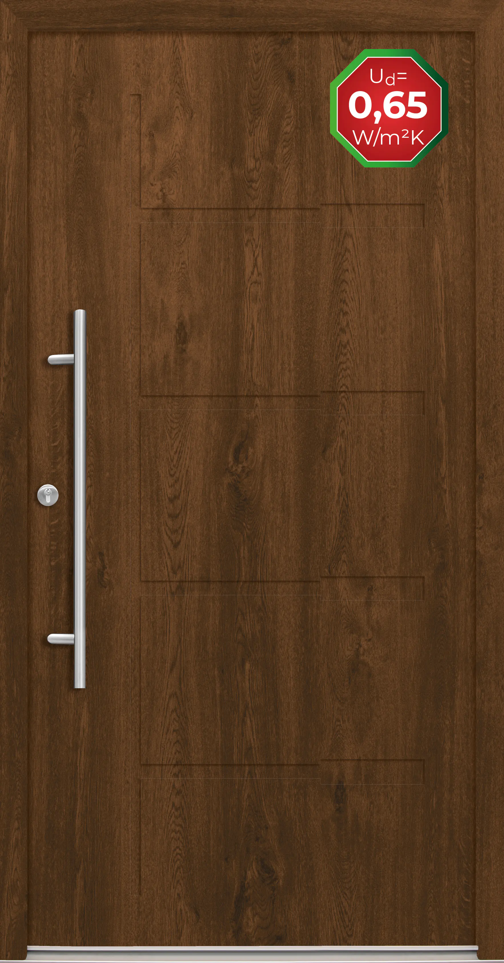 Splendoor Haustür Passivedoor Premium H1 Nussbaum DIN Links 110 x 210 cm