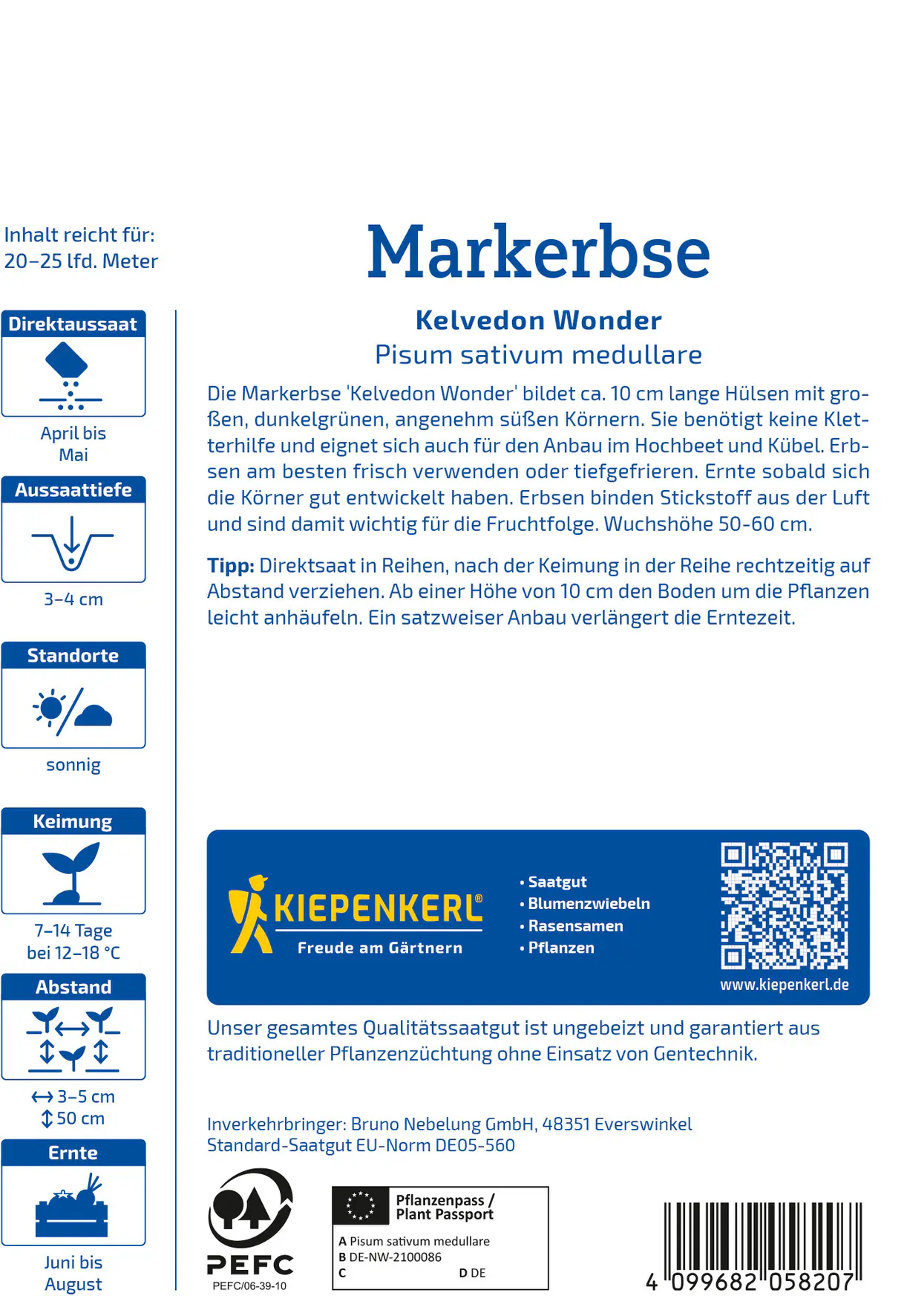 Kiepenkerl Saatgut Markerbsen Kelvedon Wonder Vorteilspackung für ca. 8 – 12,5 m²