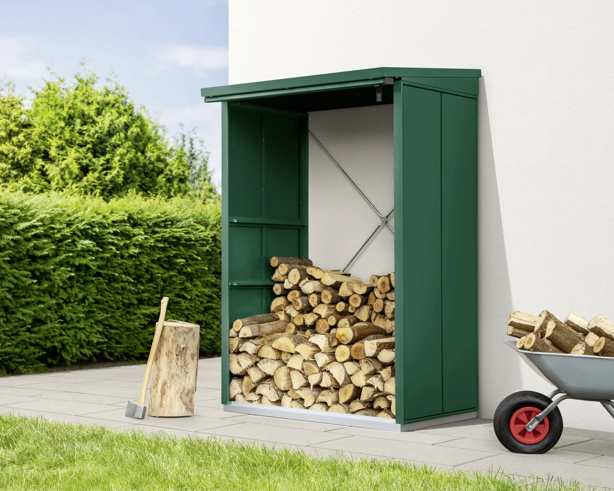 Ecostar Kaminholzregal Elegant-V Typ 1, moosgrün, mit Verstrebung