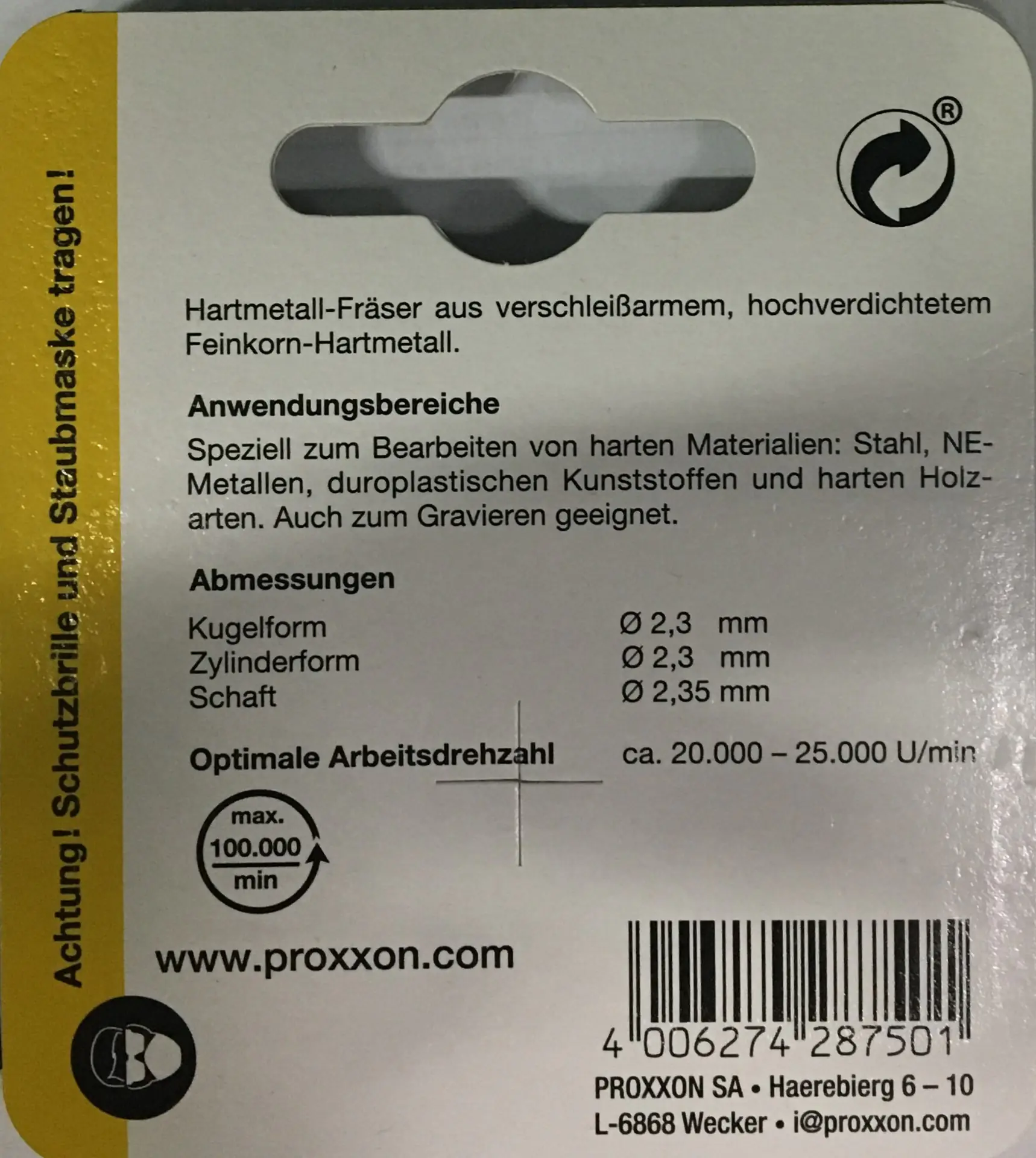 Proxxon Micromot Hartmetall-Fräsersatz 2,3 x 5 mm 2 Stück