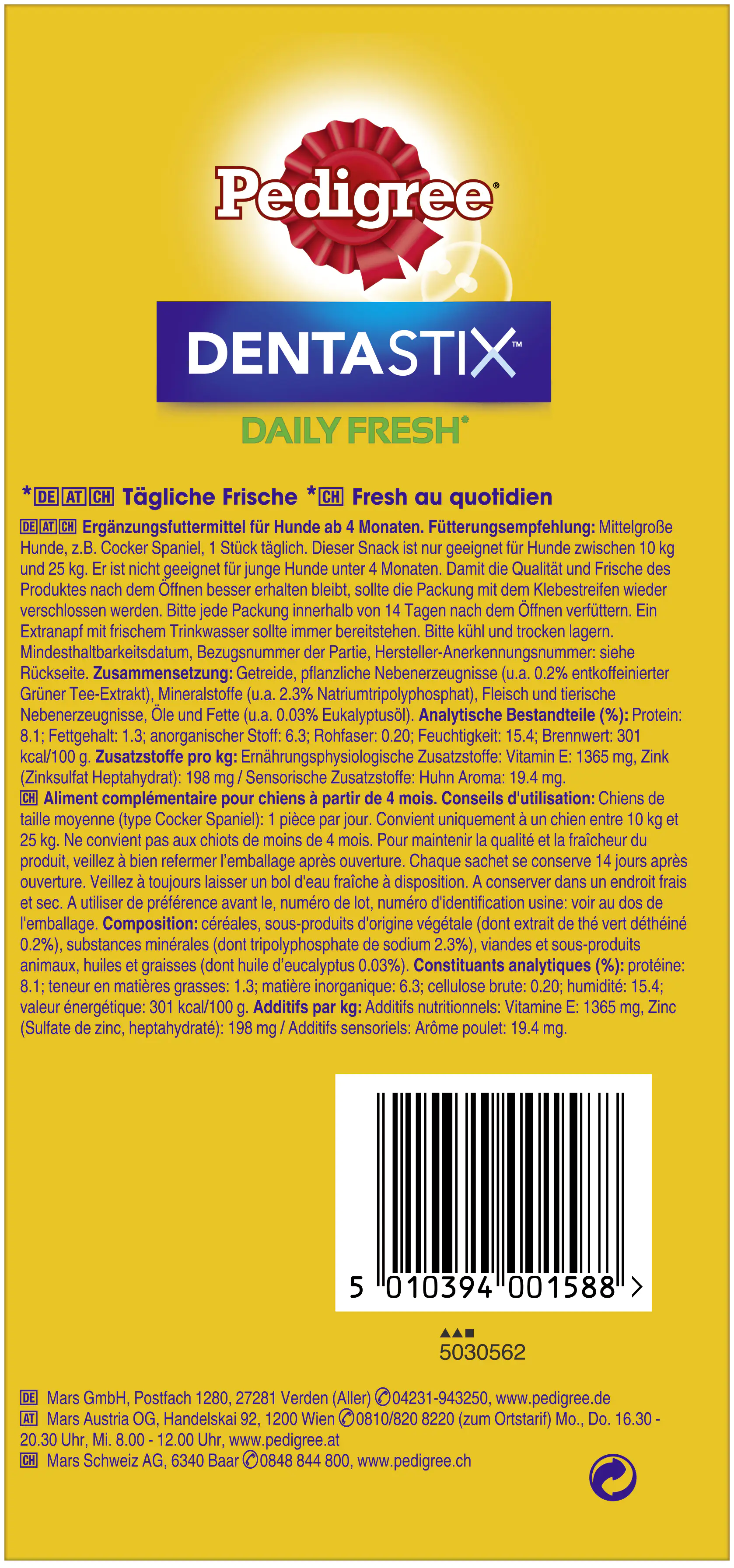 5010394001588_2514202 Pedigree Dentastix Daily Fresh für mittelgroße Hunde Multipack 4 x 7 Stück