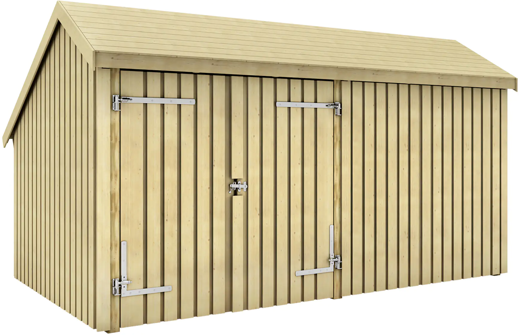 Plus Gartenhaus Multi 2 Module 445 x 258 cm natur mit Doppeltür, geschlossen