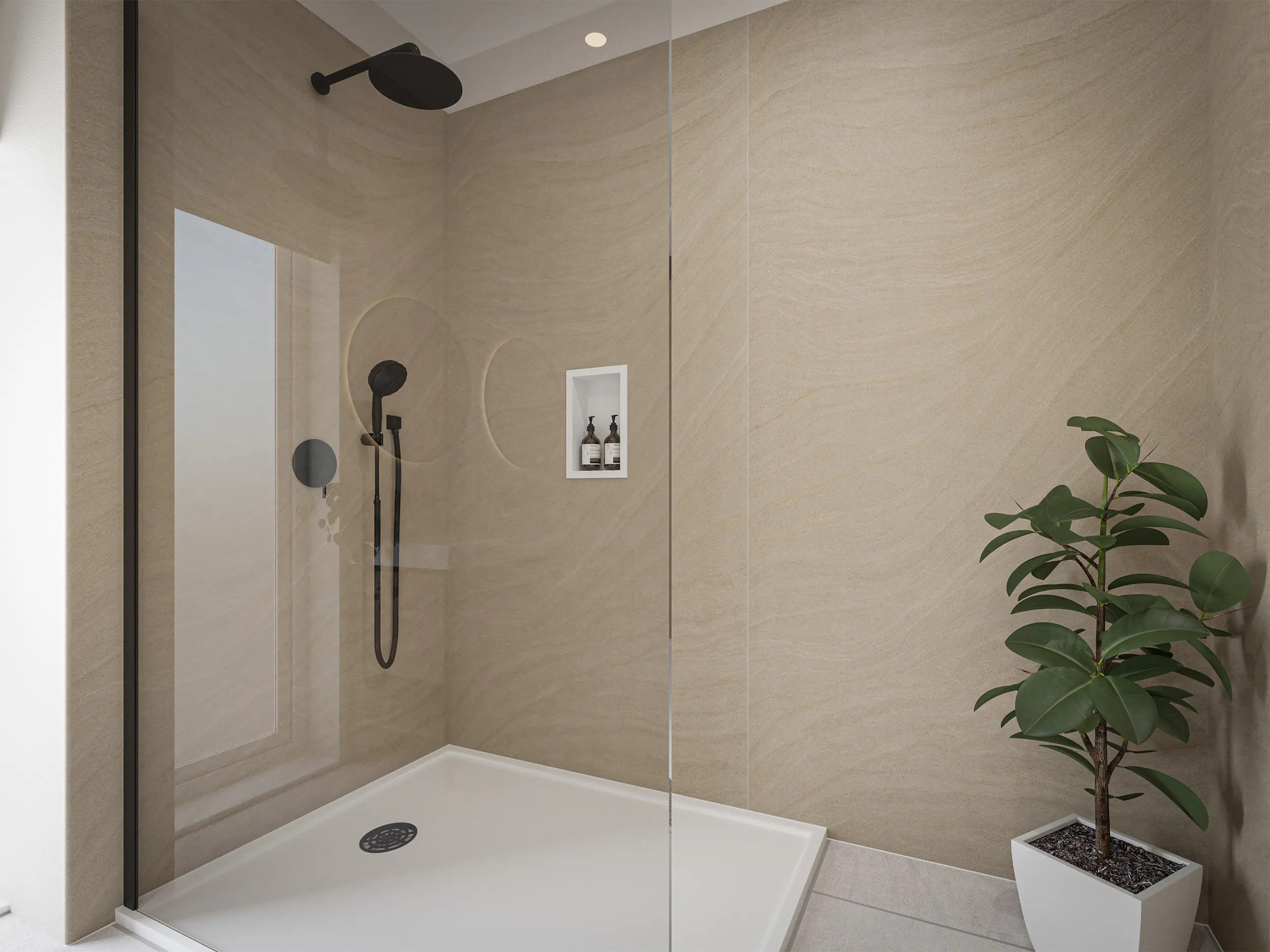 Wetwall Elite Wandpaneel  Sandstone 120 x 242 cm mit abgerundeter Abschlusskante