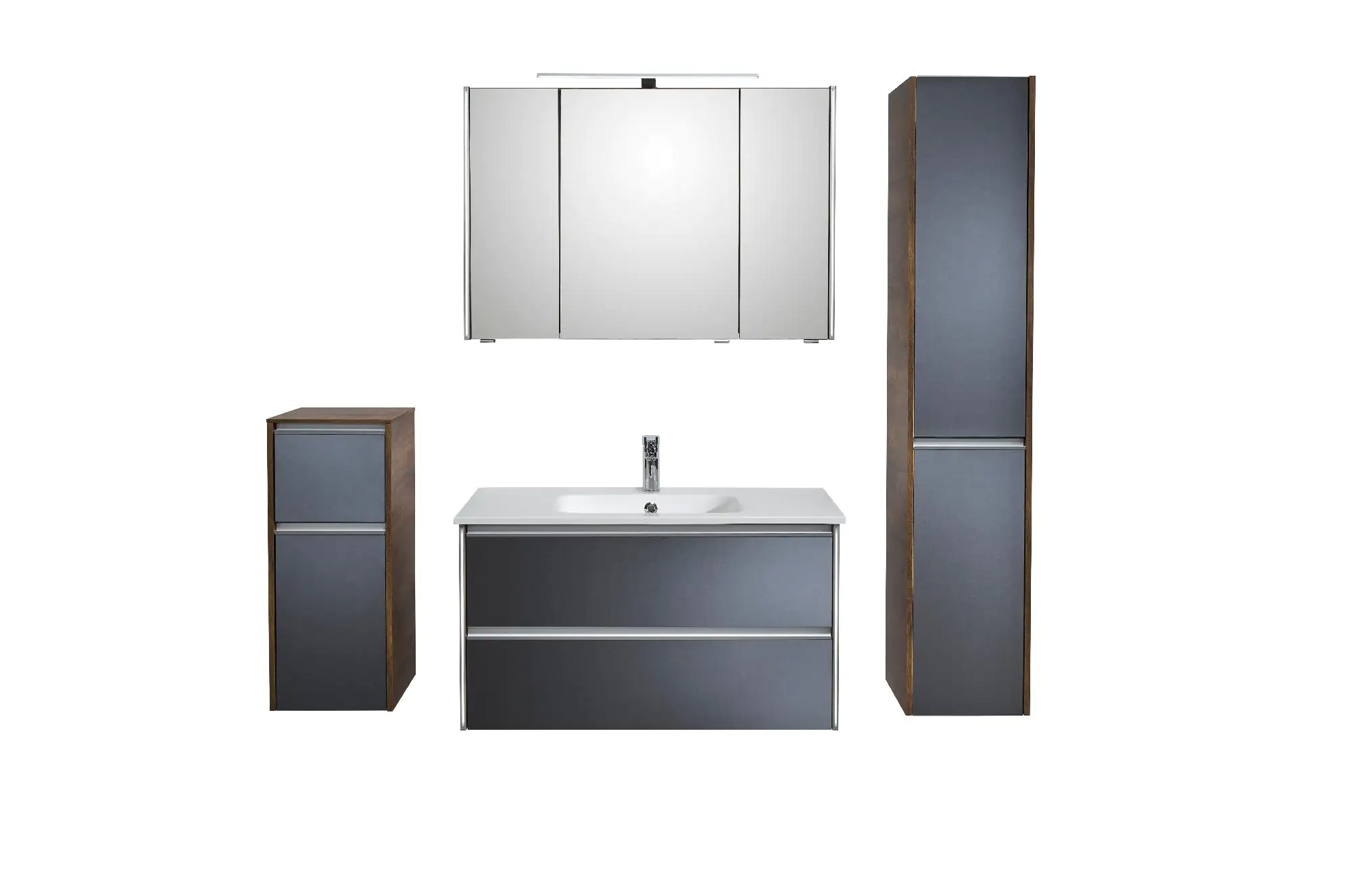 Pelipal Badmöbel-Set 6040 Stahlgrau/Eiche Ribbeck mit Waschplatzbeleuchtung 170 cm