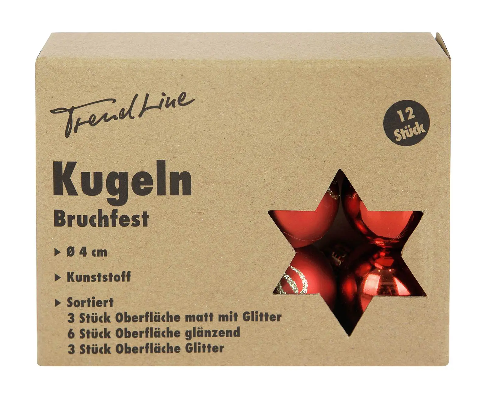 TrendLine Weihnachtskugeln bruchfest, langlebig Ø 4 cm rot 12 Stück