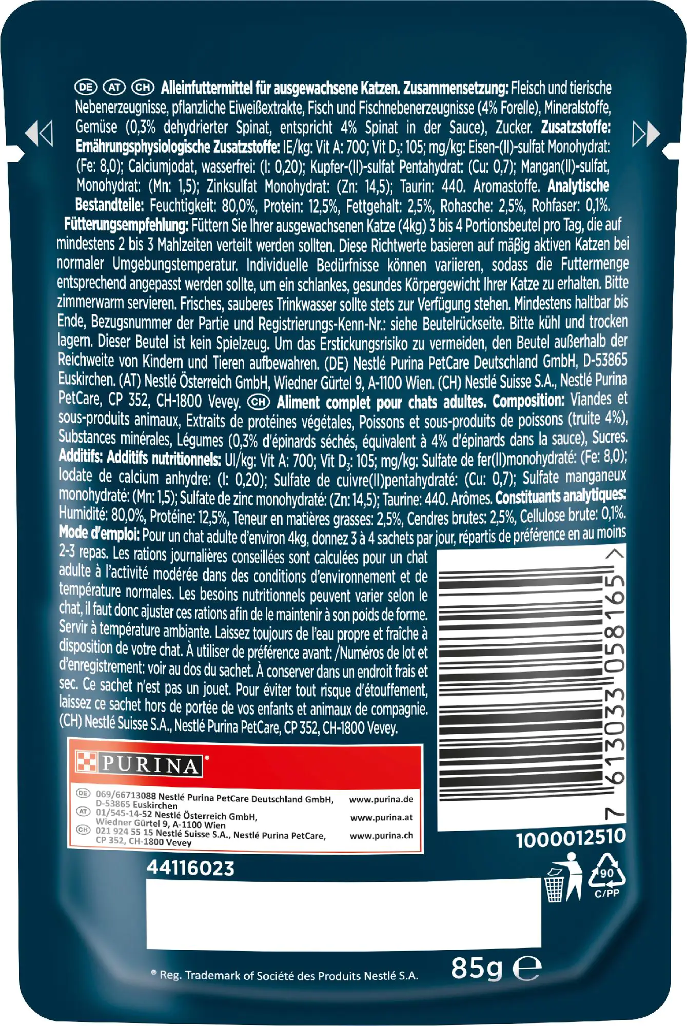 Gourmet Perle Erlesene Streifen Forelle in Sauce mit Spinat 85 g