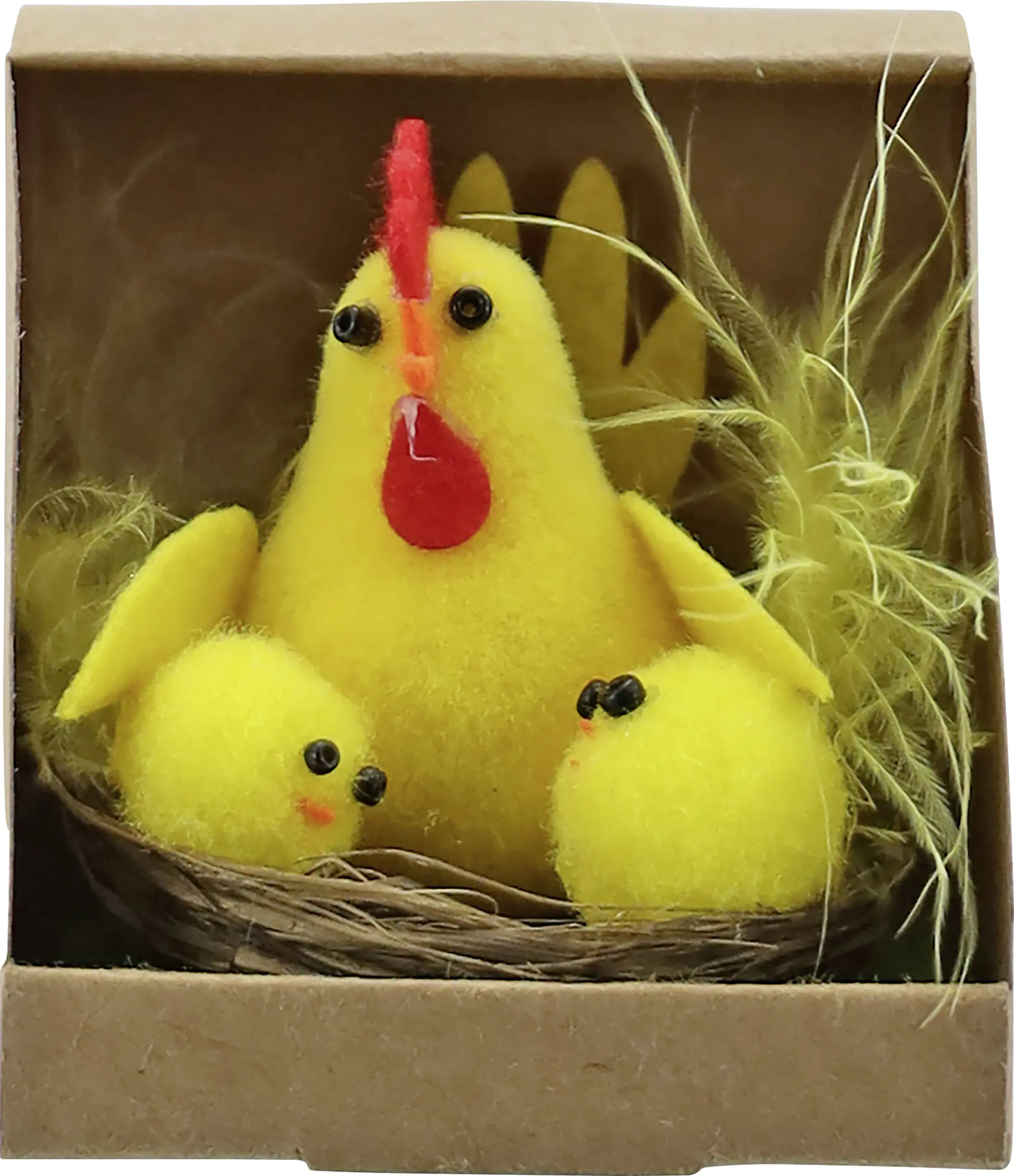 Osterdeko Korb mit Huhn und Küken Kunststoff 5,5 x 6 cm gelb