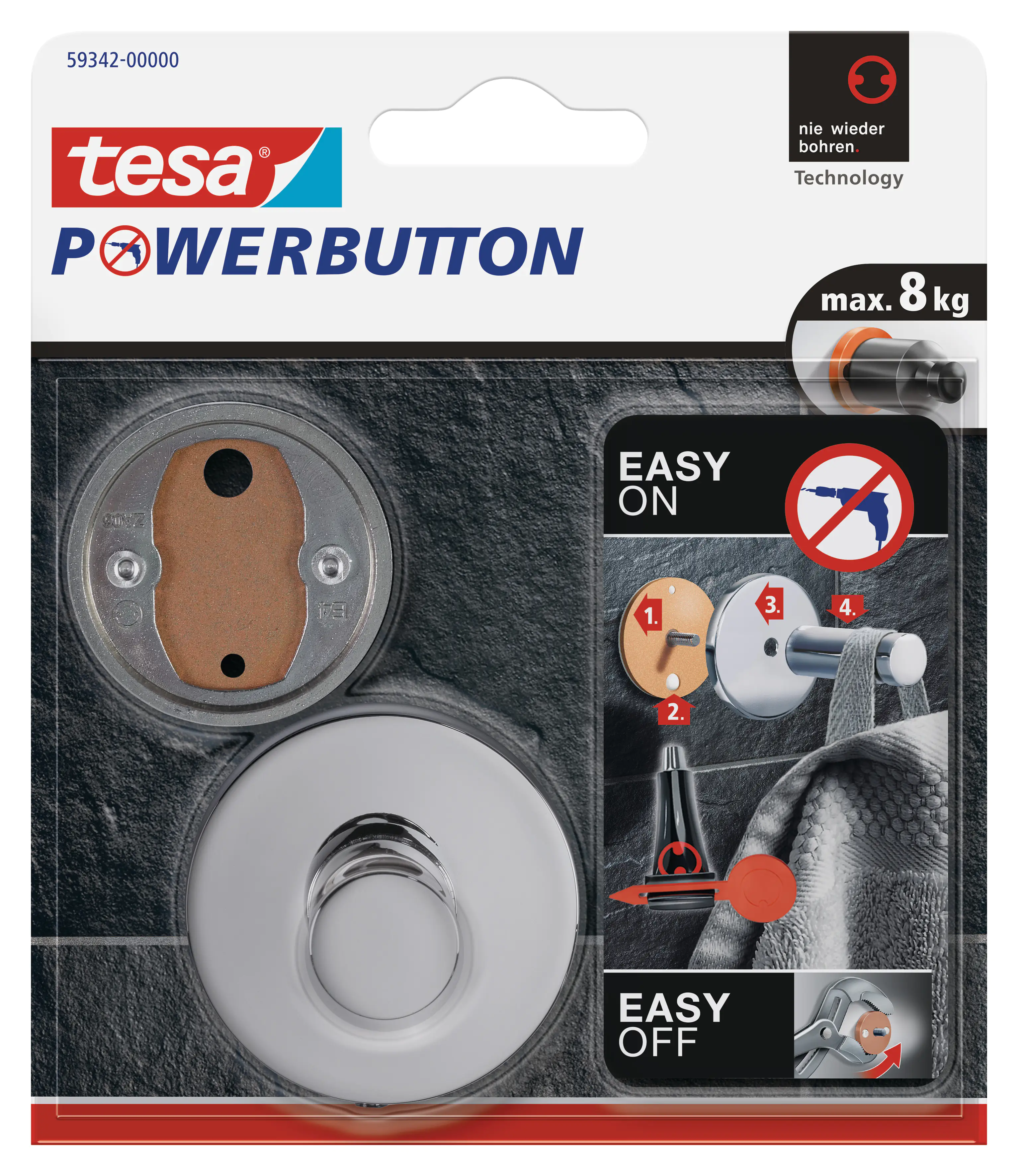tesa Powerbutton Haken Premium chrom