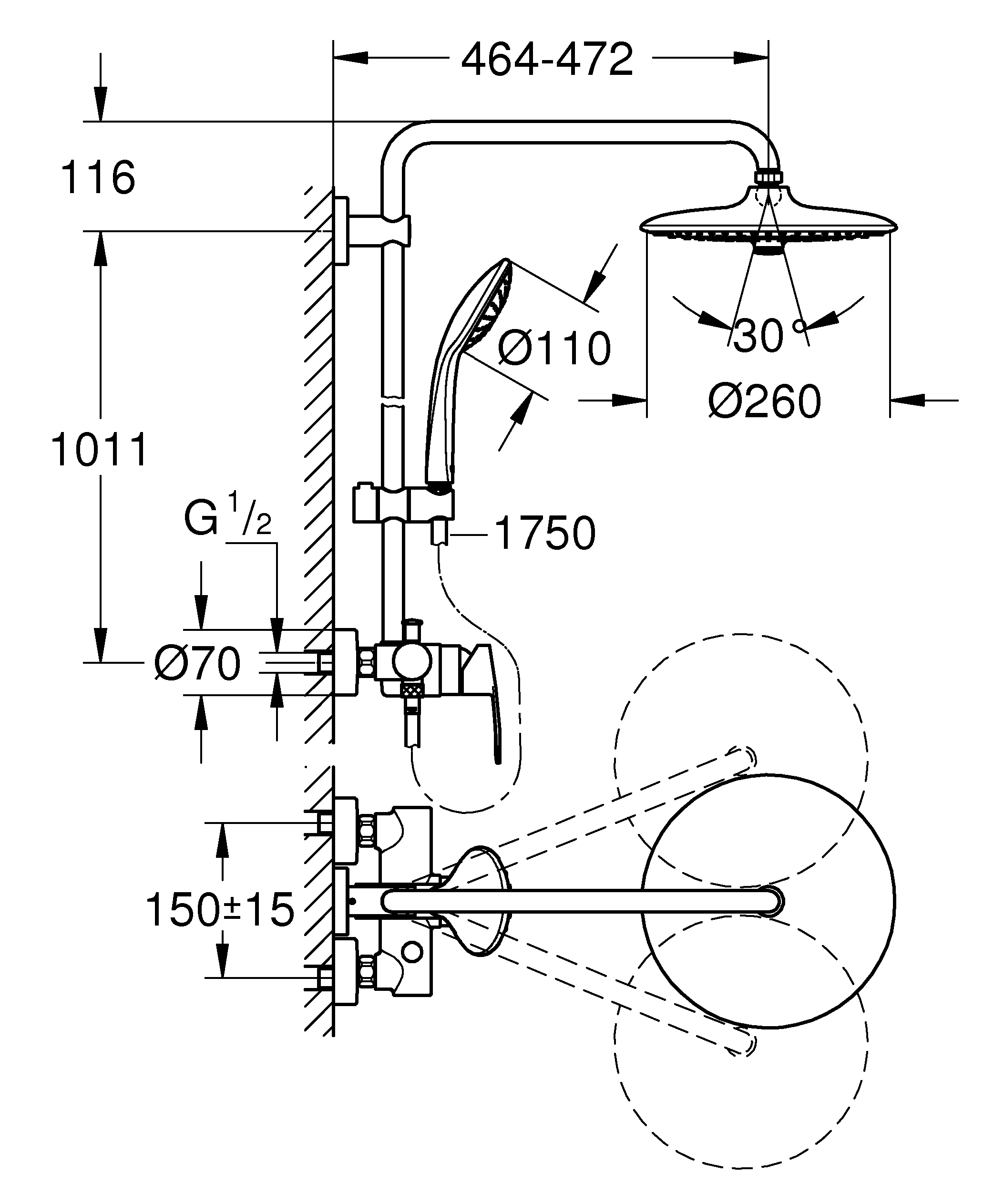Grohe Kopfbrausesystem Vitalio Joy 260 inkl. Einhebelmischer