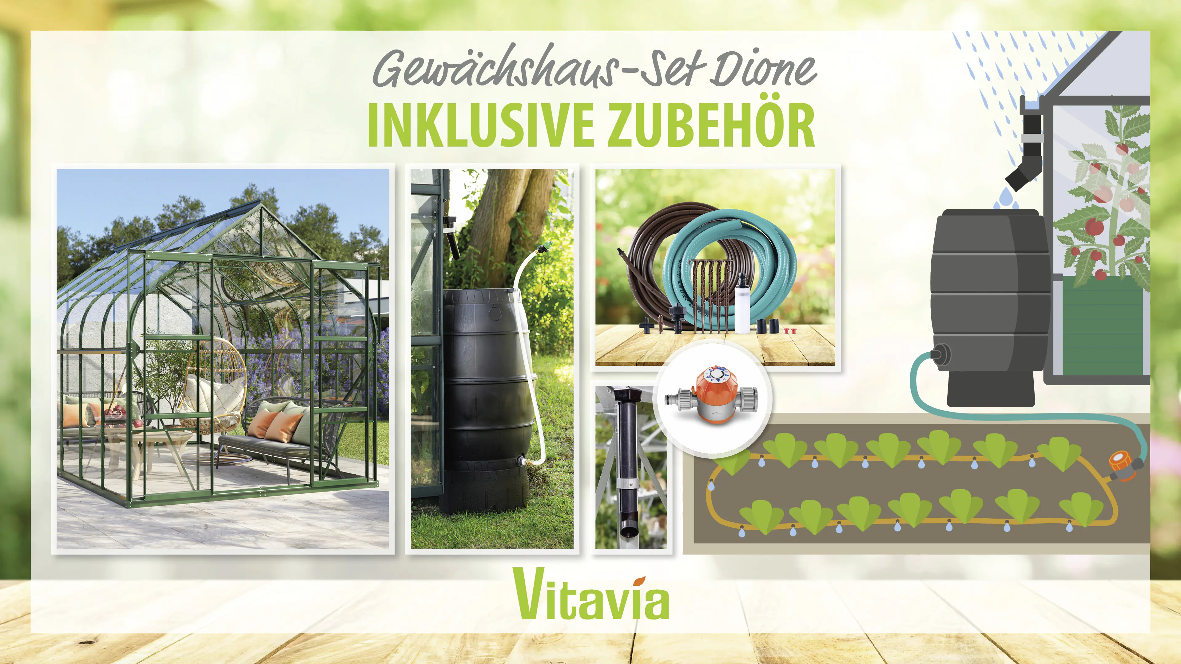 Vitavia Gewächshaus-Set Dione 9900 ESG 3 mm smaragd 254 x 379 cm 