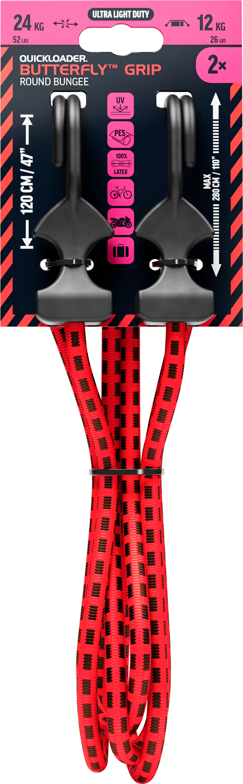 QUICKLOADER® Gummiseil Butterfly Bungee 8 mm x 120 cm 2 Stück rot QUICKLOADER® Gummiseil Butterfly Bungee 8 mm x 120 cm 2 Stück rot