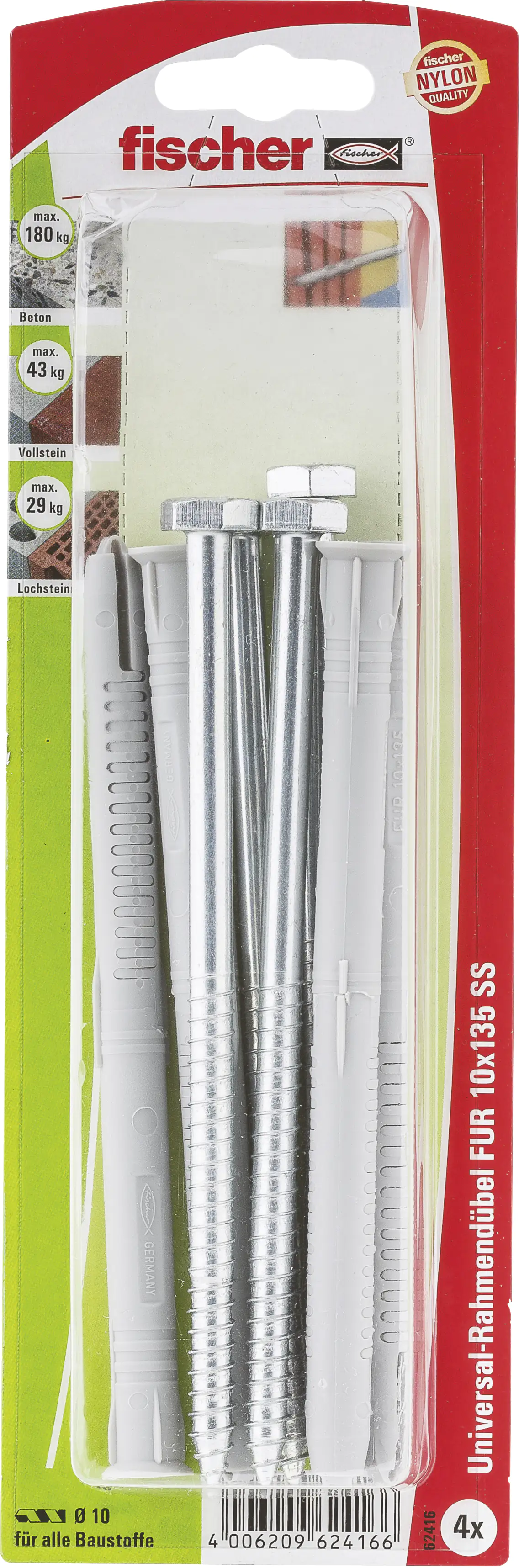 4006209624166 Fischer Langschaftdübel FUR 10.0 x 135 mm - 4 Stück