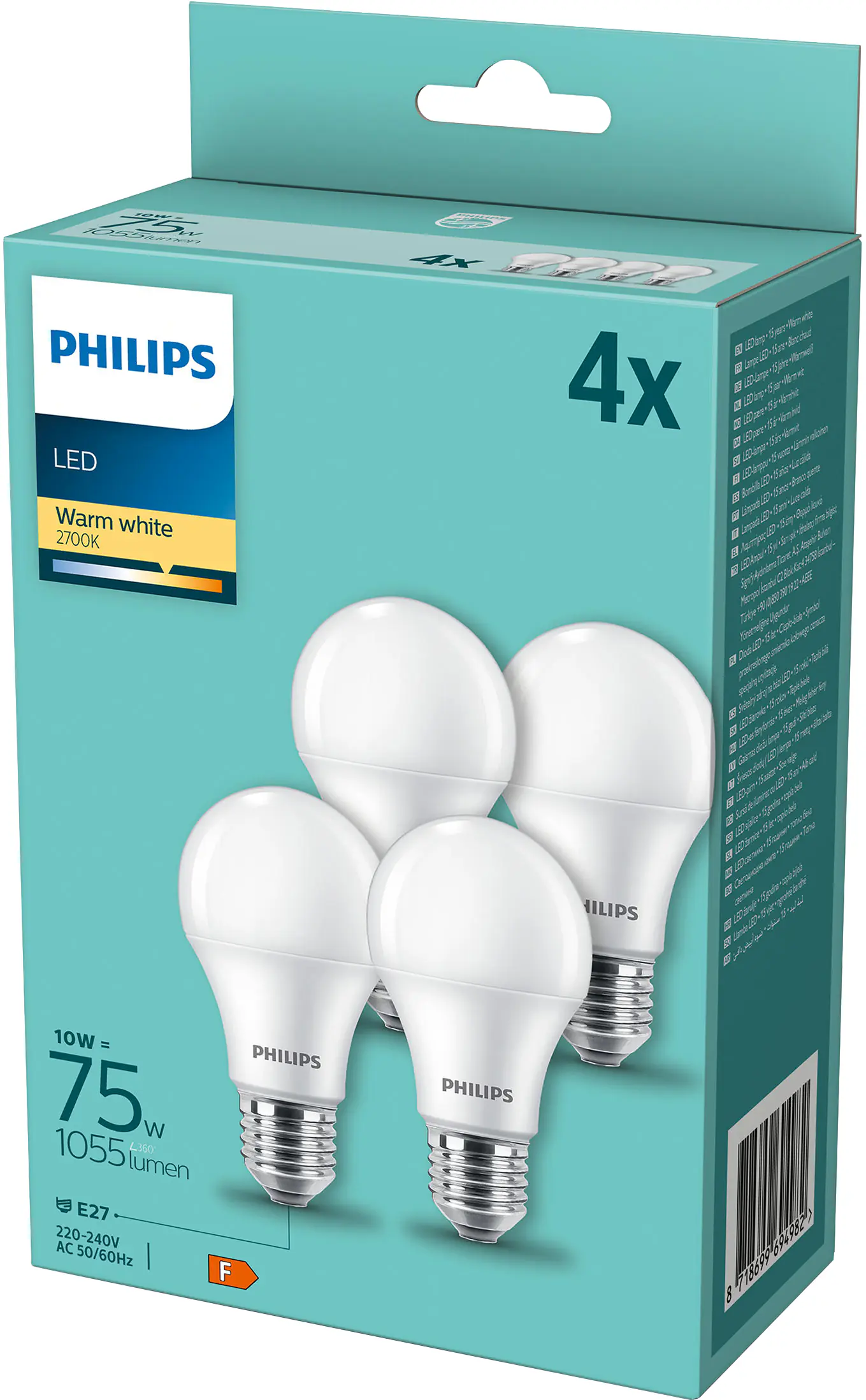 Philips LED Leuchtmittel Birnenform A60 E27 10 W warmweiß 4er Pack