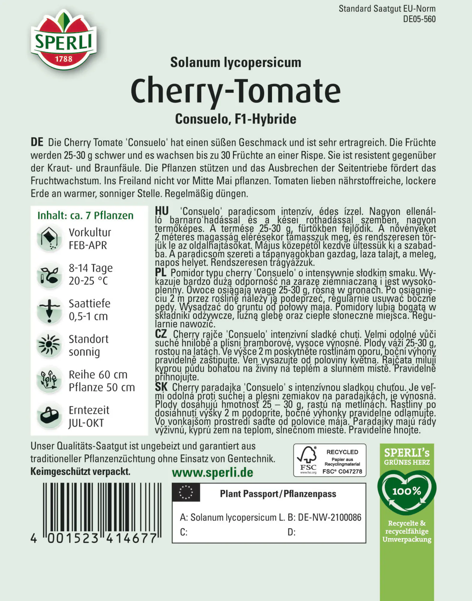 Sperli Saatgut Cherry-Tomaten Consuelo F1 für ca. 7 Pflanzen