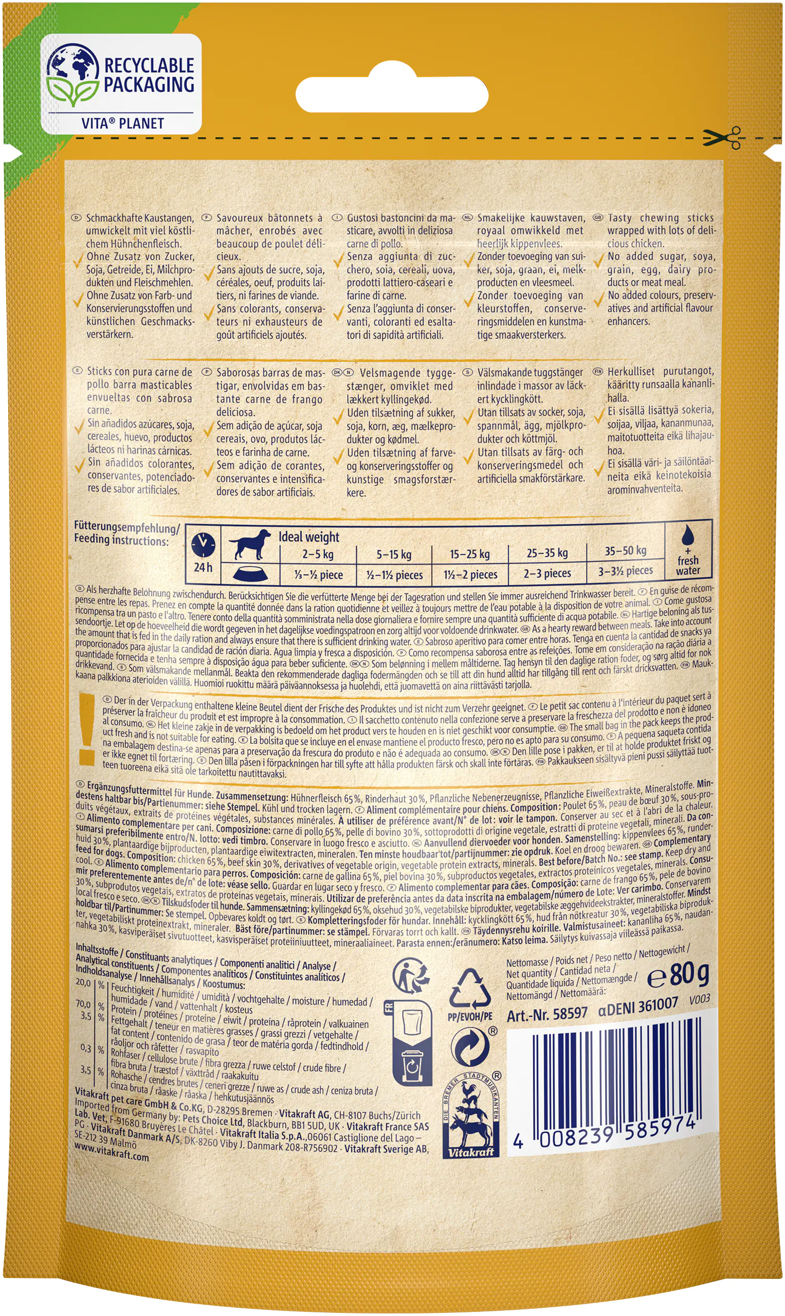 Vitakraft CHICKEN Bonas® Kaustangen Huhn 80 g Vitakraft CHICKEN Bonas® Kaustangen Huhn 80 g