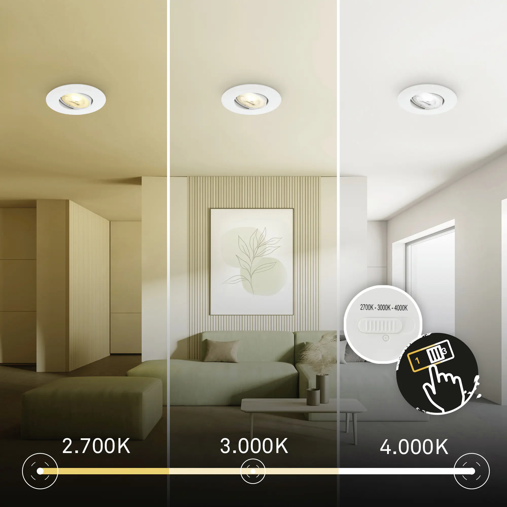 Briloner LED Einbauleuchten Dimara Ø 9 x 2,4 cm warmweiß/neutralweiß weiß dimmbar 3er-Set