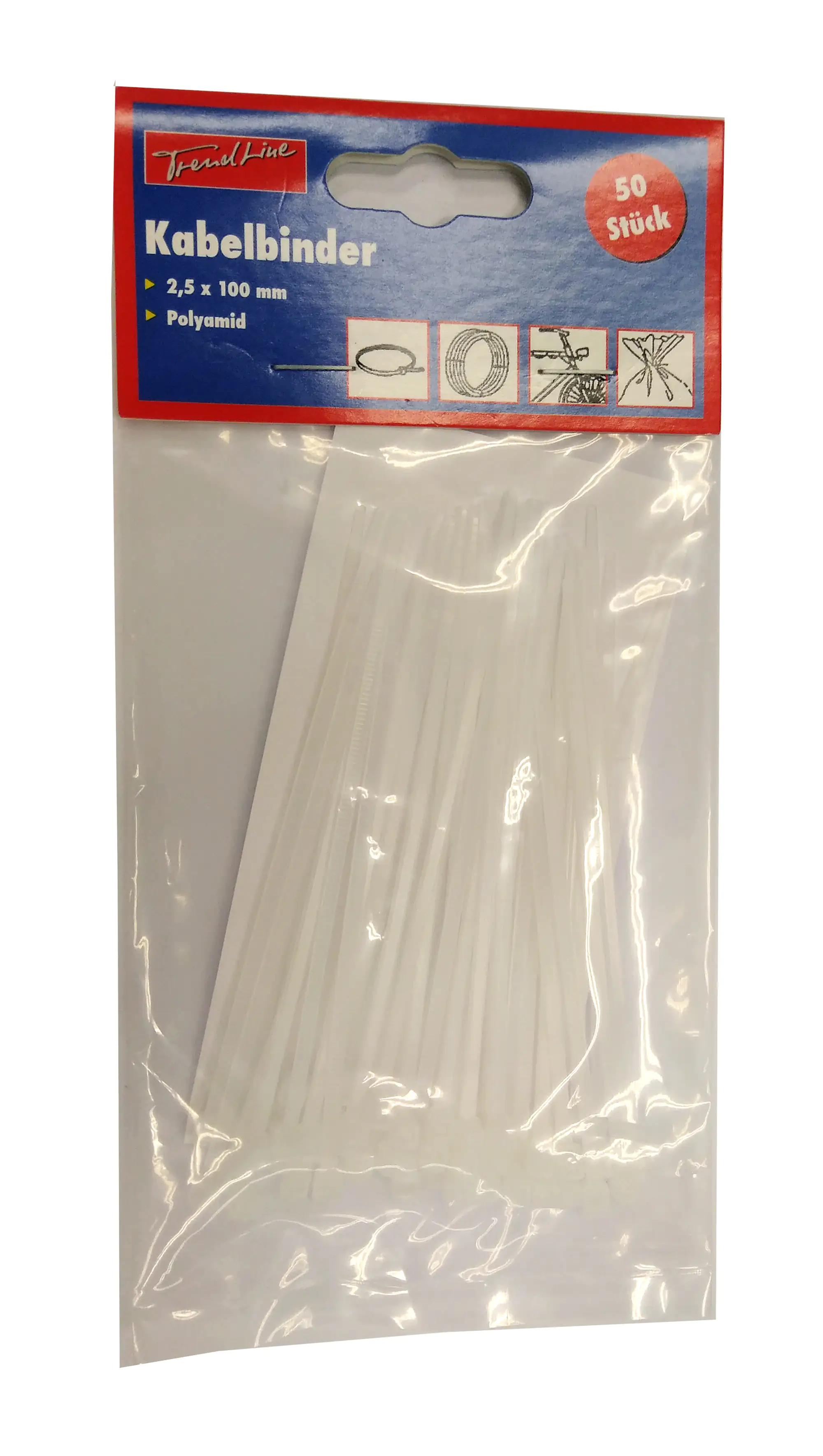 TrendLine Kabelbinder weiß 2,5 x 100 mm, 50 Stück TrendLine Kabelbinder weiß 2,5 x 100 mm, 50 Stück