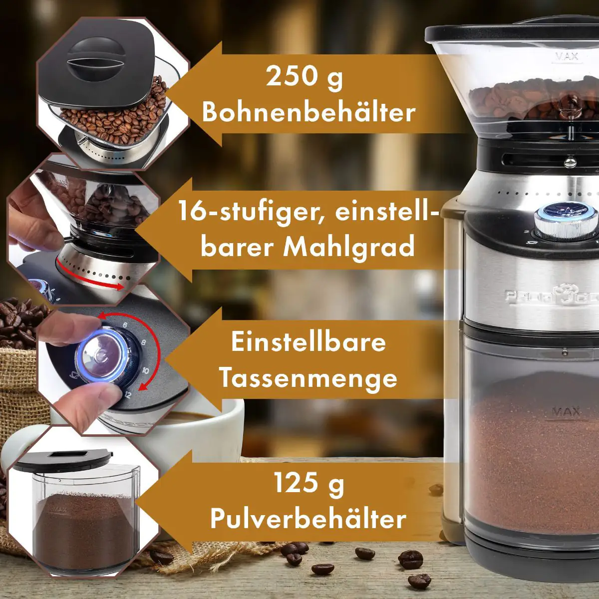 Proficook elektrische Kaffeemühle PC-EKM 1205 Edelstahlmahlwerk, 200 Watt